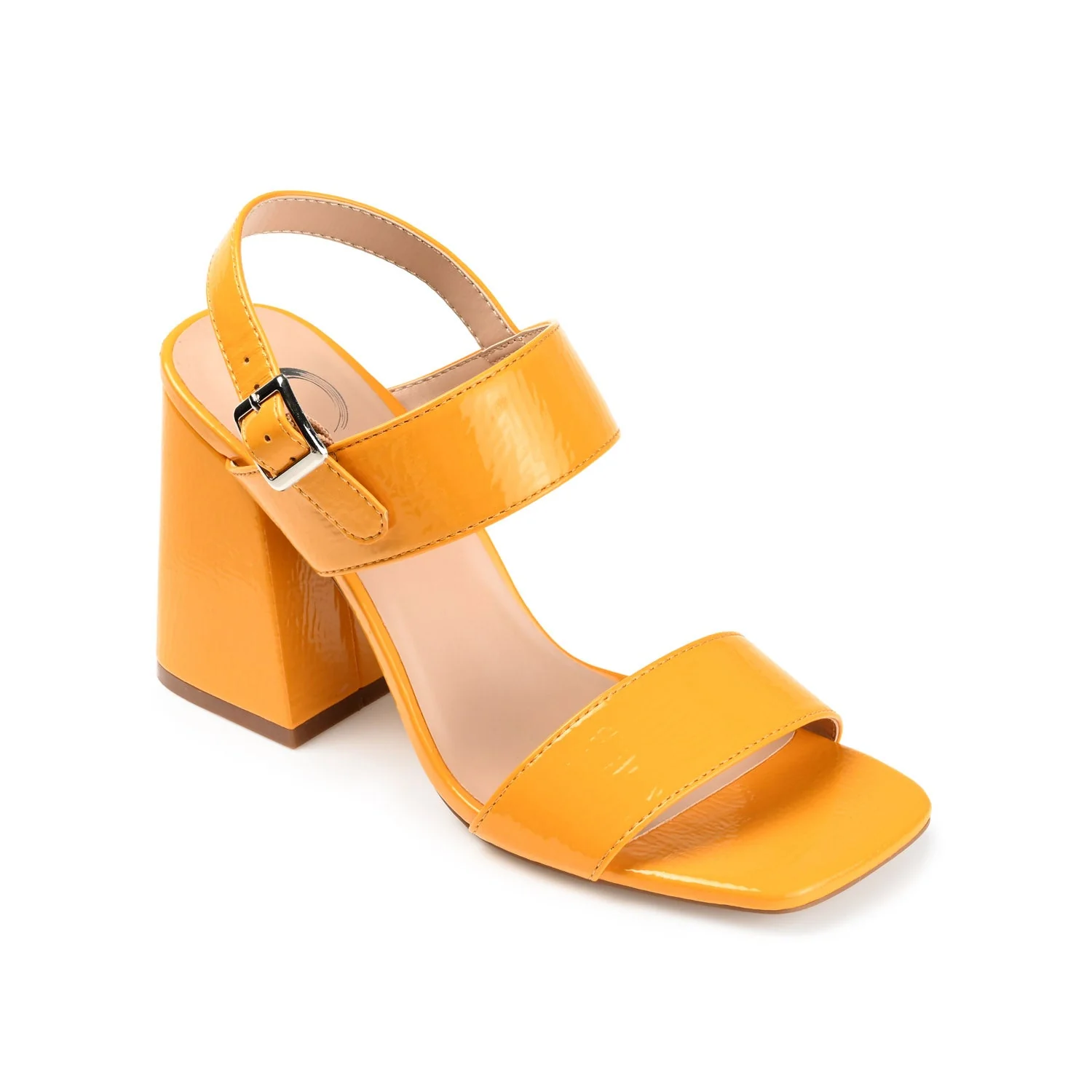 ADRAS STRAPPY BLOCK HEELS IN PATENT - Orange Patent - Image 2