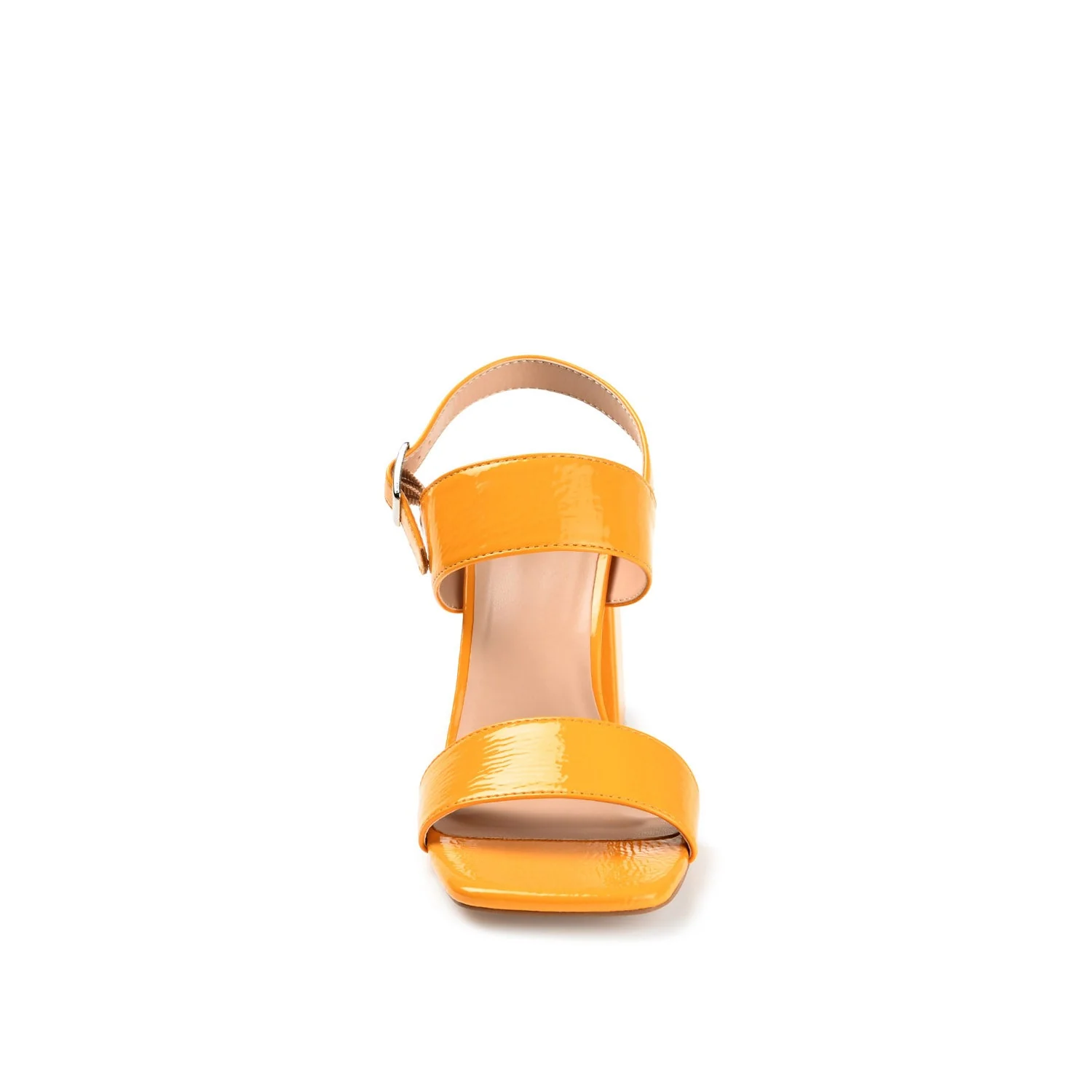 ADRAS STRAPPY BLOCK HEELS IN PATENT - Orange Patent - Image 5