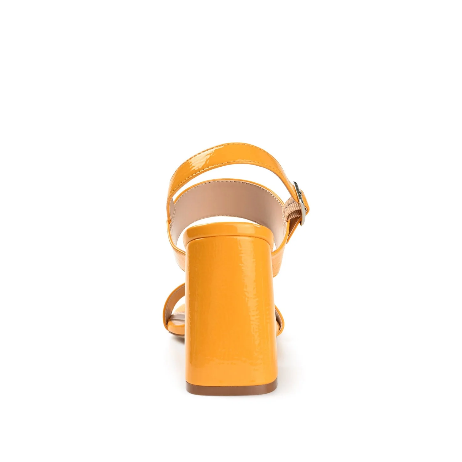 ADRAS STRAPPY BLOCK HEELS IN PATENT - Orange Patent - Image 7