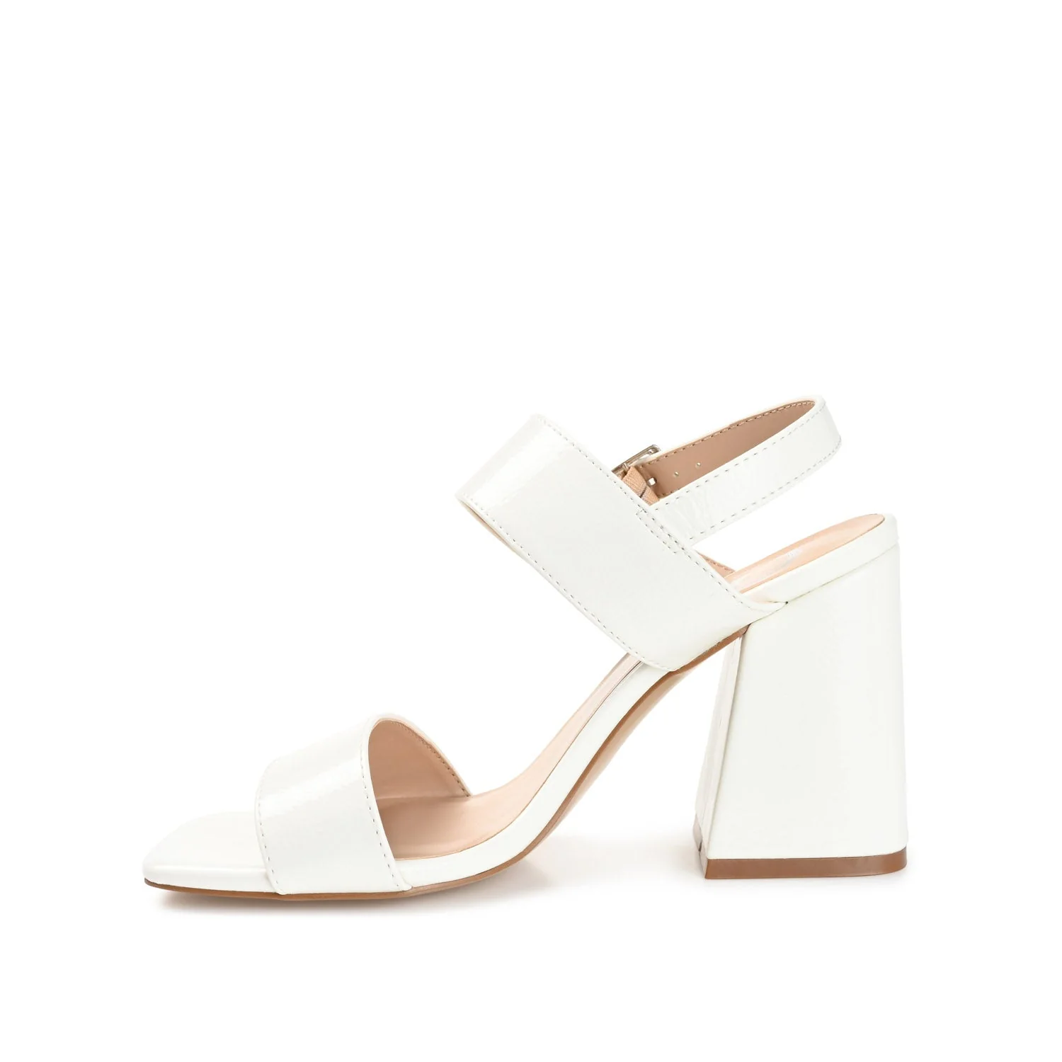 ADRAS STRAPPY BLOCK HEELS IN PATENT - White Patent - Image 3