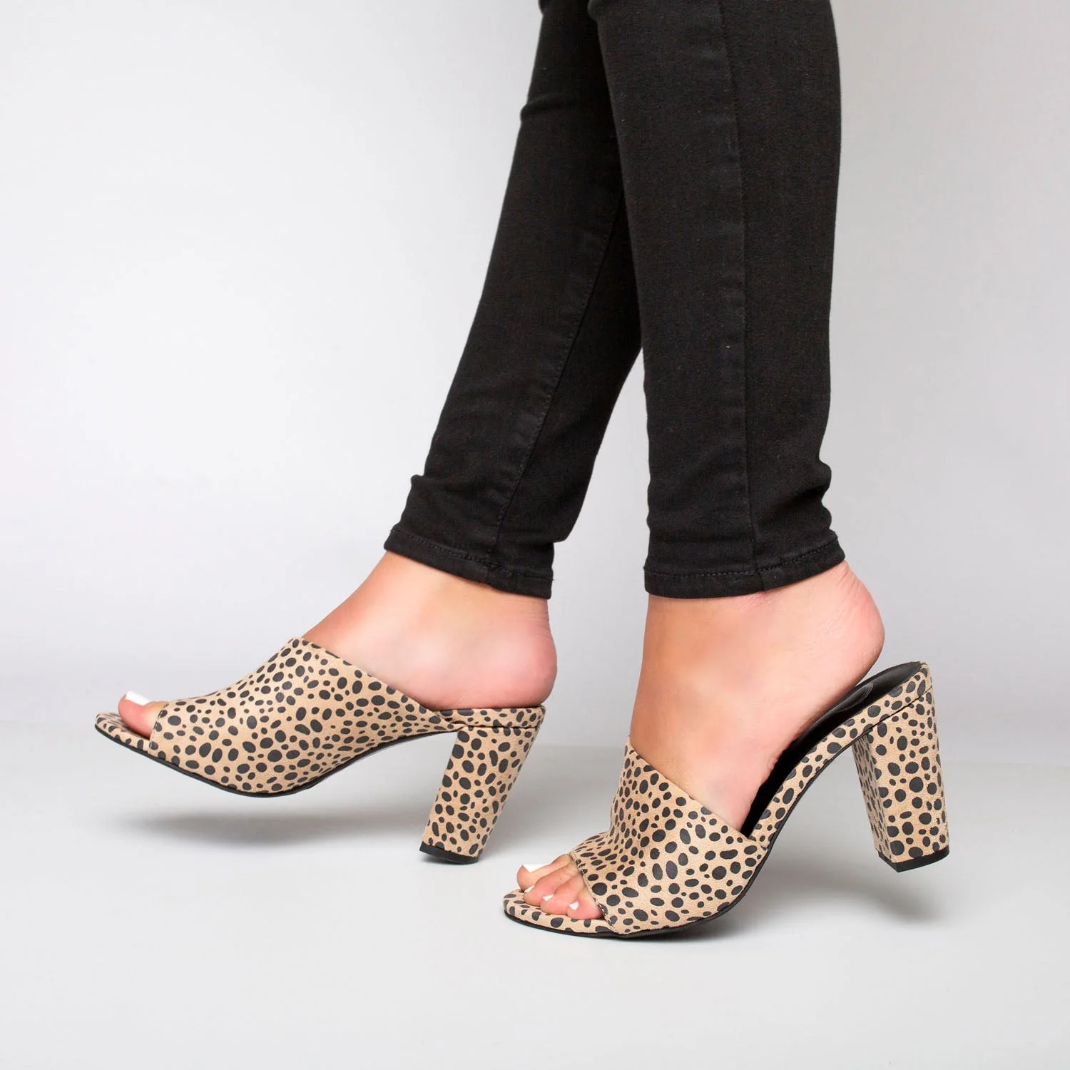 ALLEA BLOCK HEELED MULES IN WIDE - Cheetah Faux Suede 2 - Image 2