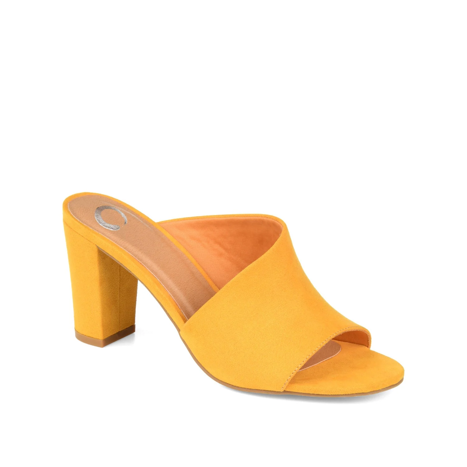 ALLEA BLOCK HEELED MULES IN WIDE - Mustard Faux Suede - Image 2
