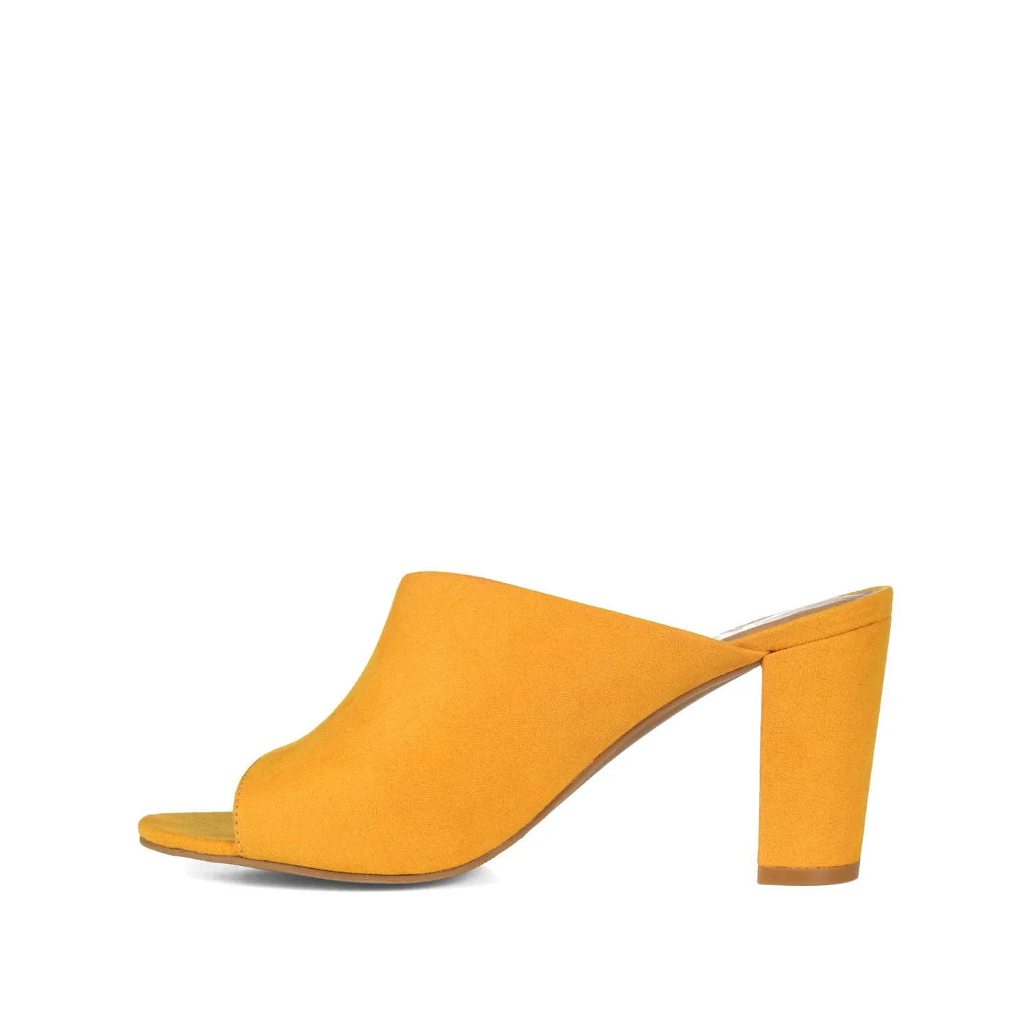 ALLEA BLOCK HEELED MULES IN WIDE - Mustard Faux Suede - Image 3
