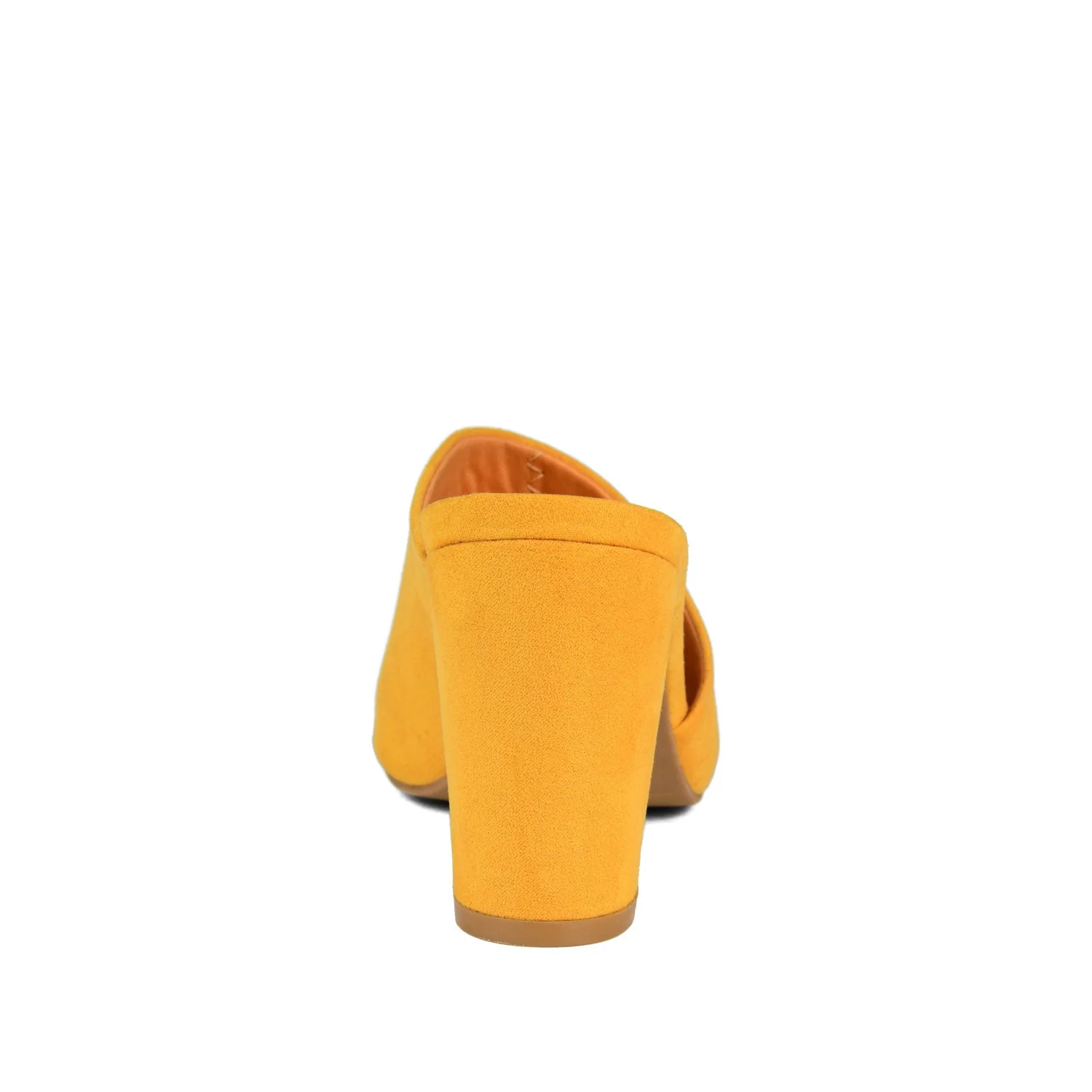ALLEA BLOCK HEELED MULES IN WIDE - Mustard Faux Suede - Image 8