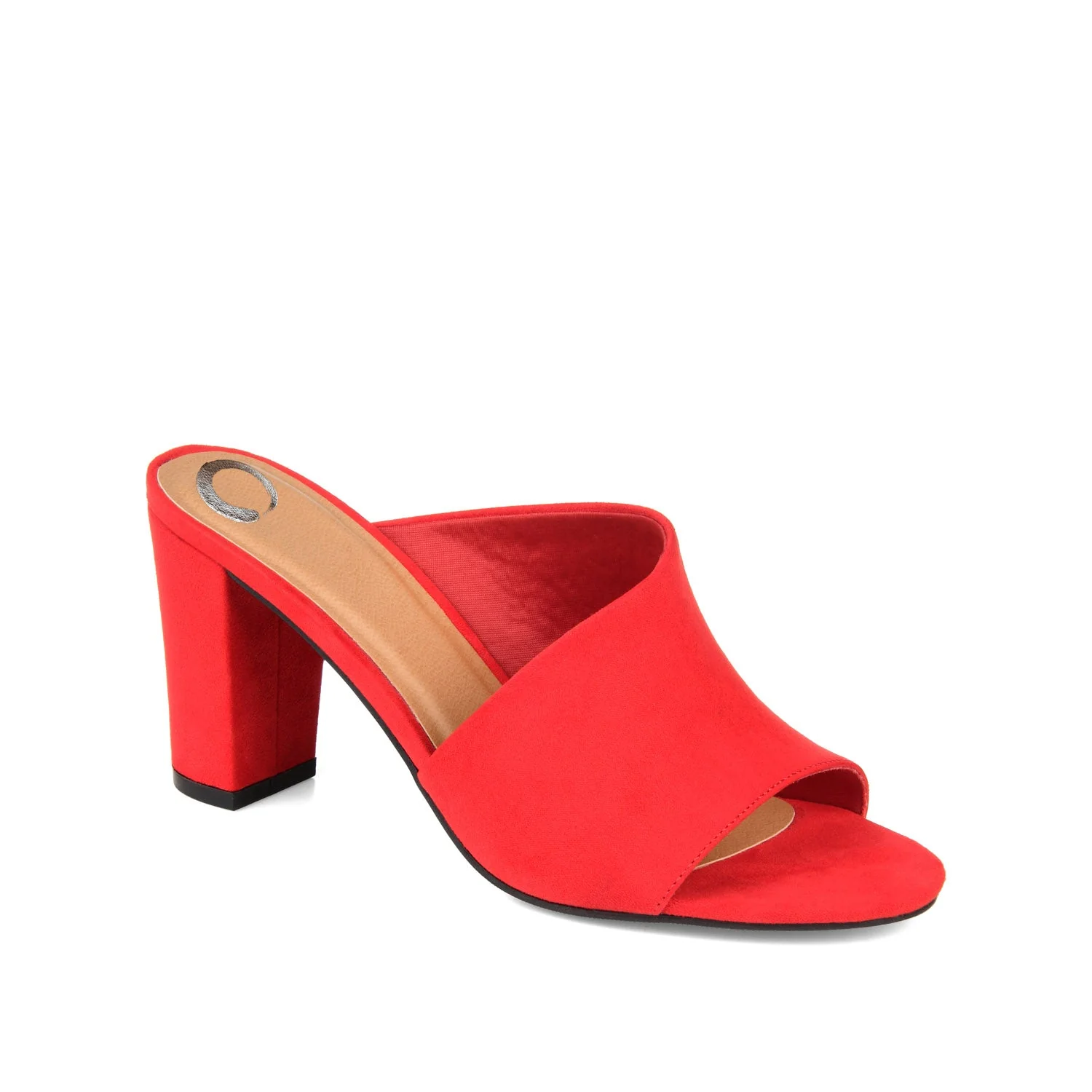 ALLEA BLOCK HEELED MULES IN WIDE - Red Faux Suede - Image 2