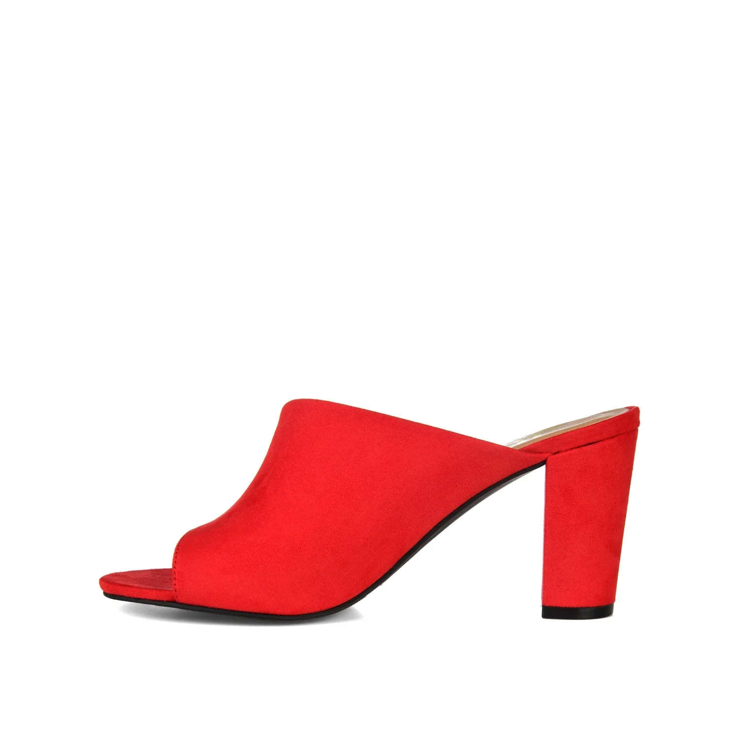 ALLEA BLOCK HEELED MULES IN WIDE - Red Faux Suede - Image 3