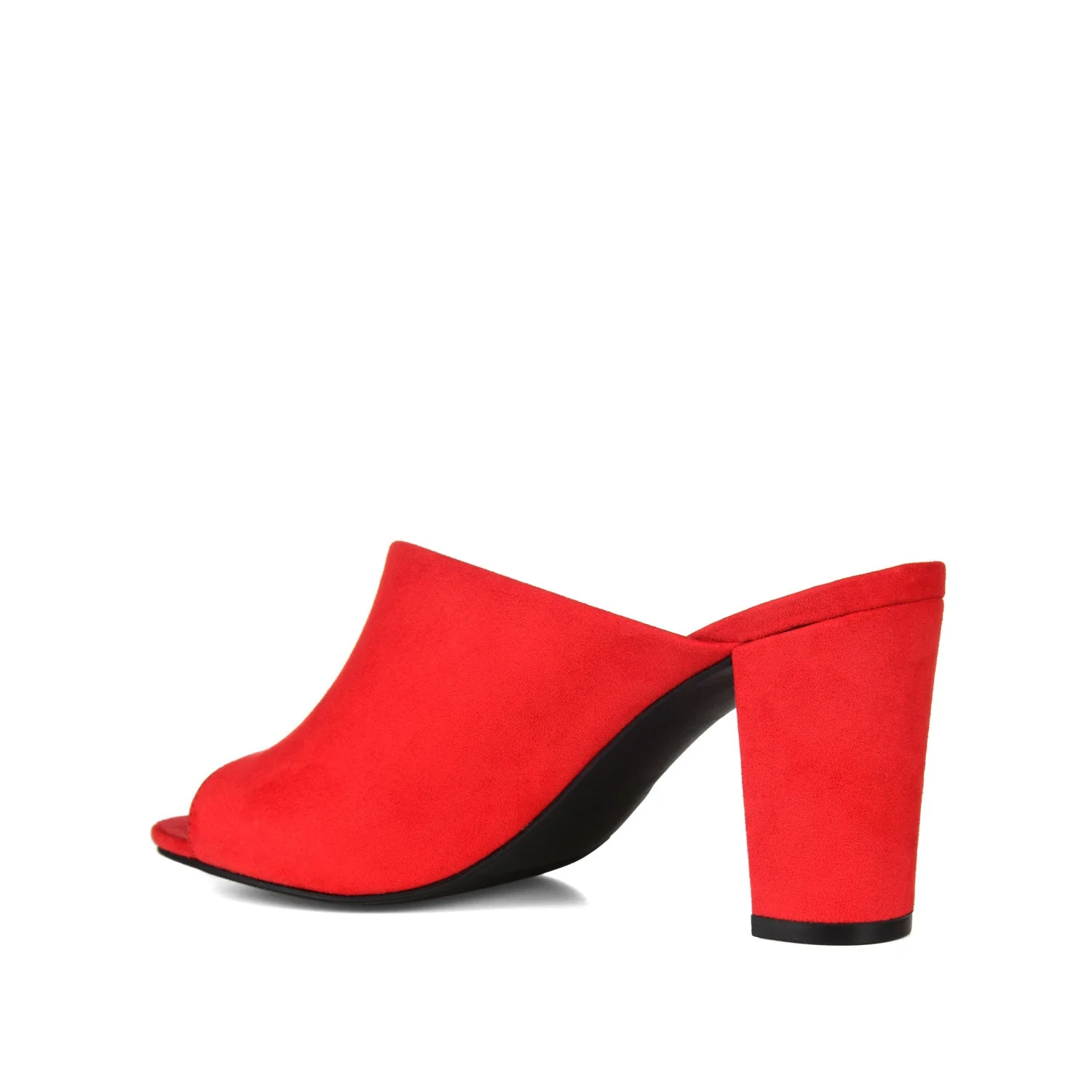 ALLEA BLOCK HEELED MULES IN WIDE - Red Faux Suede - Image 4