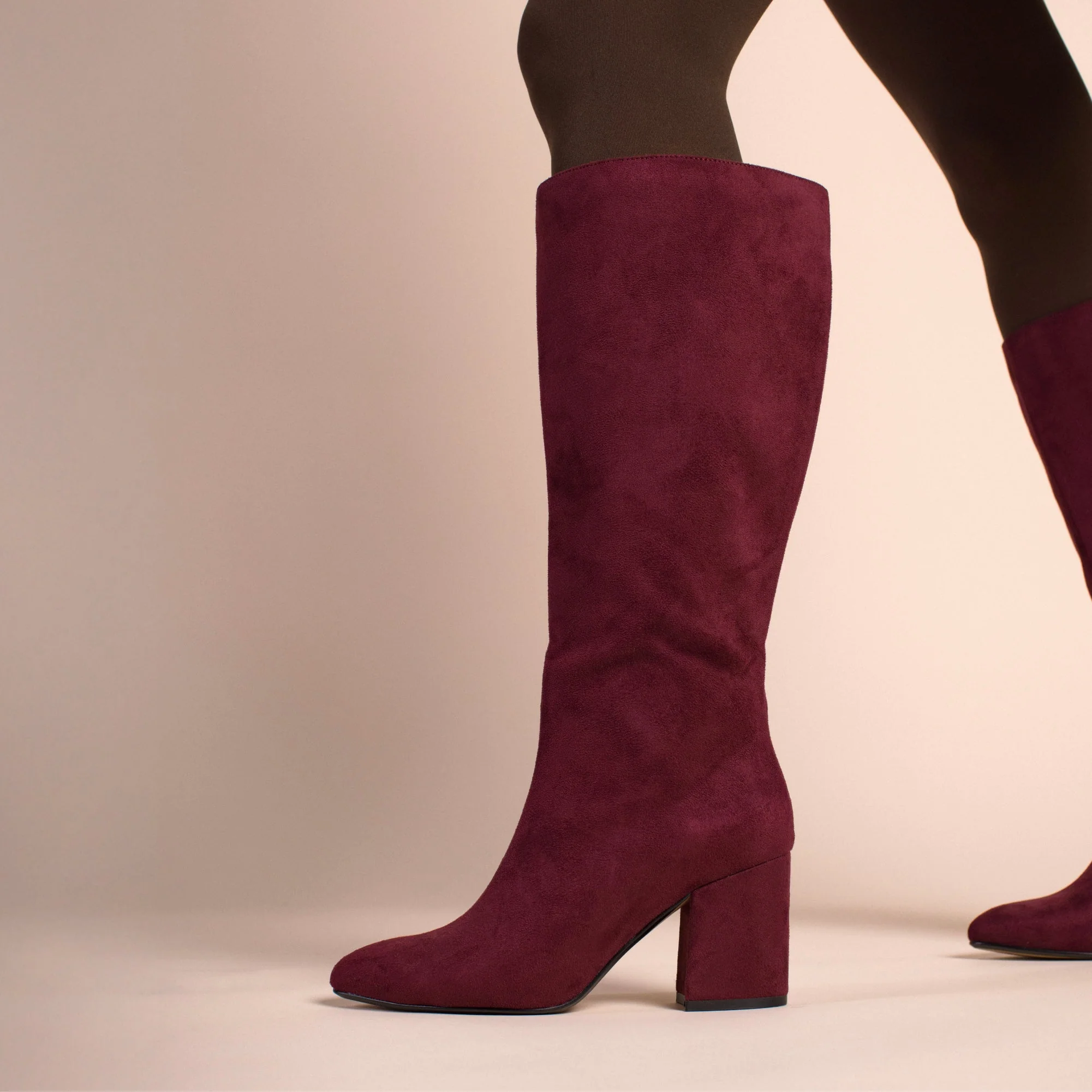 AMEYLIA KNEE-HIGH BOOTS - Beige Faux Suede - Image 2