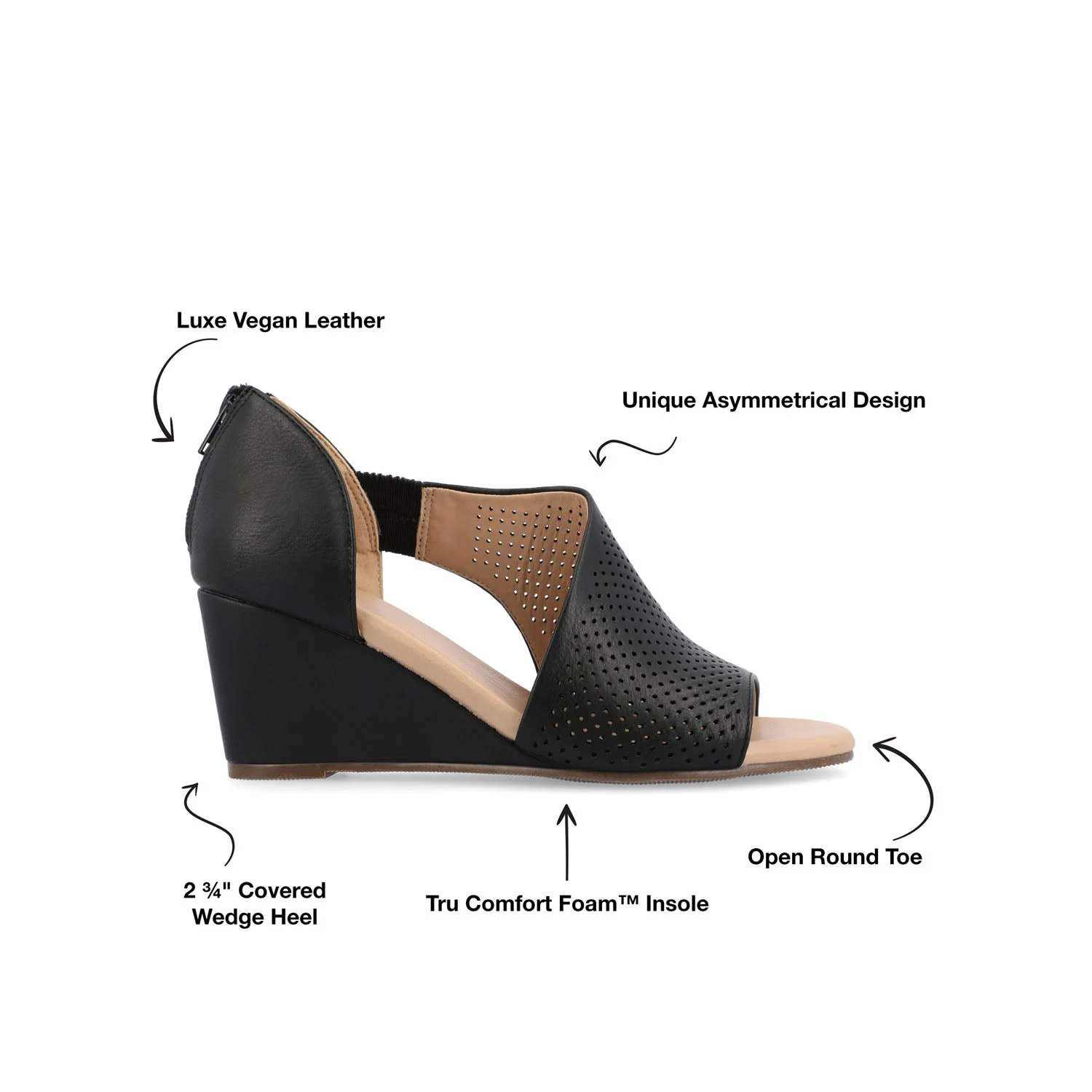 ARETHA WEDGE HEEL SANDALS IN VEGAN LEATHER - Black PU - Image 9