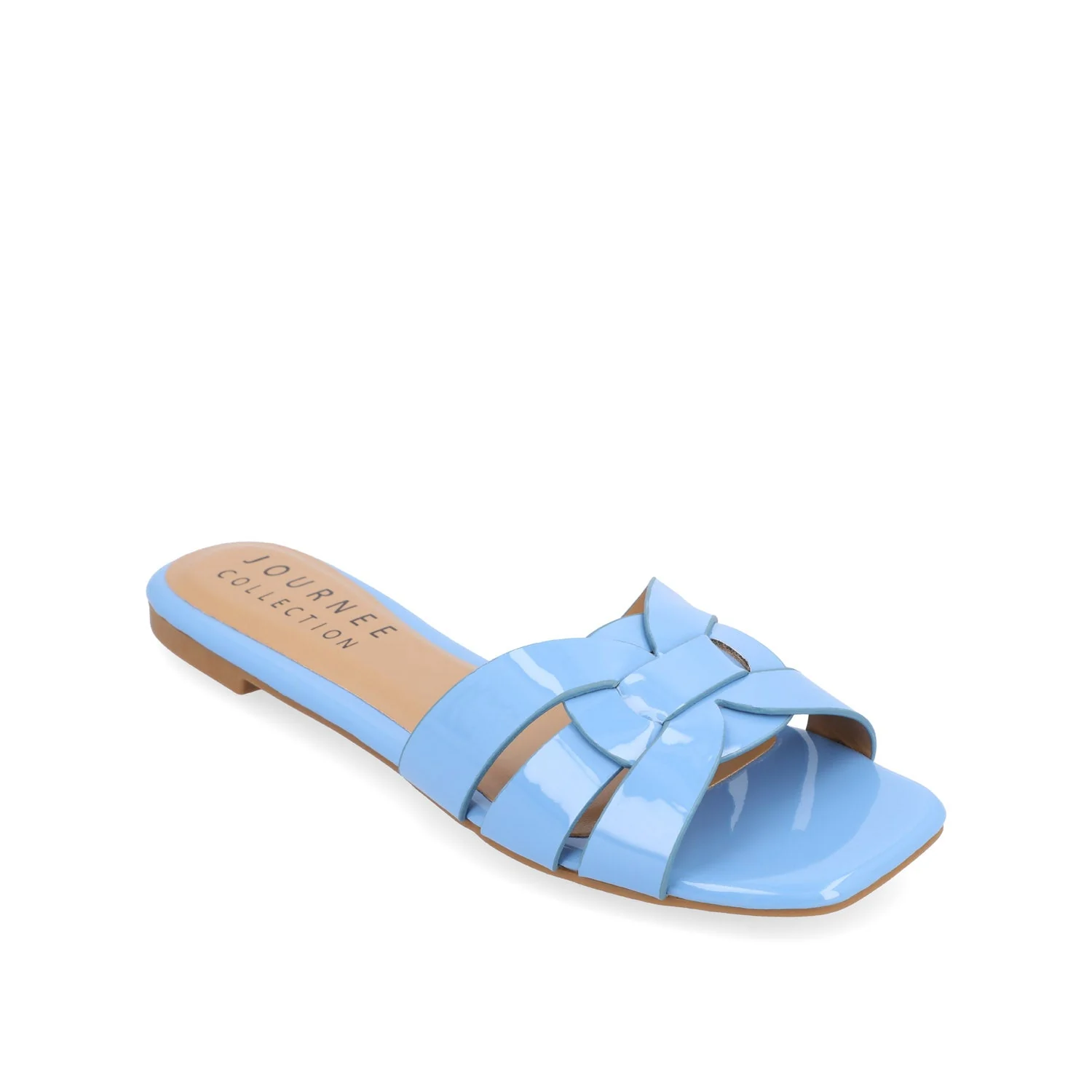 ARRINA STATEMENT PATENT SLIDE SANDALS IN WIDE - Blue Patent - Image 2