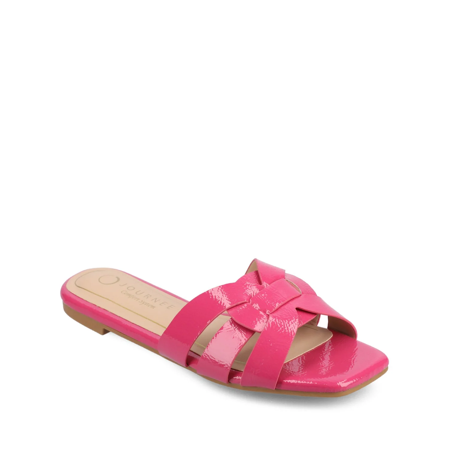 ARRINA STATEMENT PATENT SLIDE SANDALS IN WIDE - Hot Pink Patent - Image 2