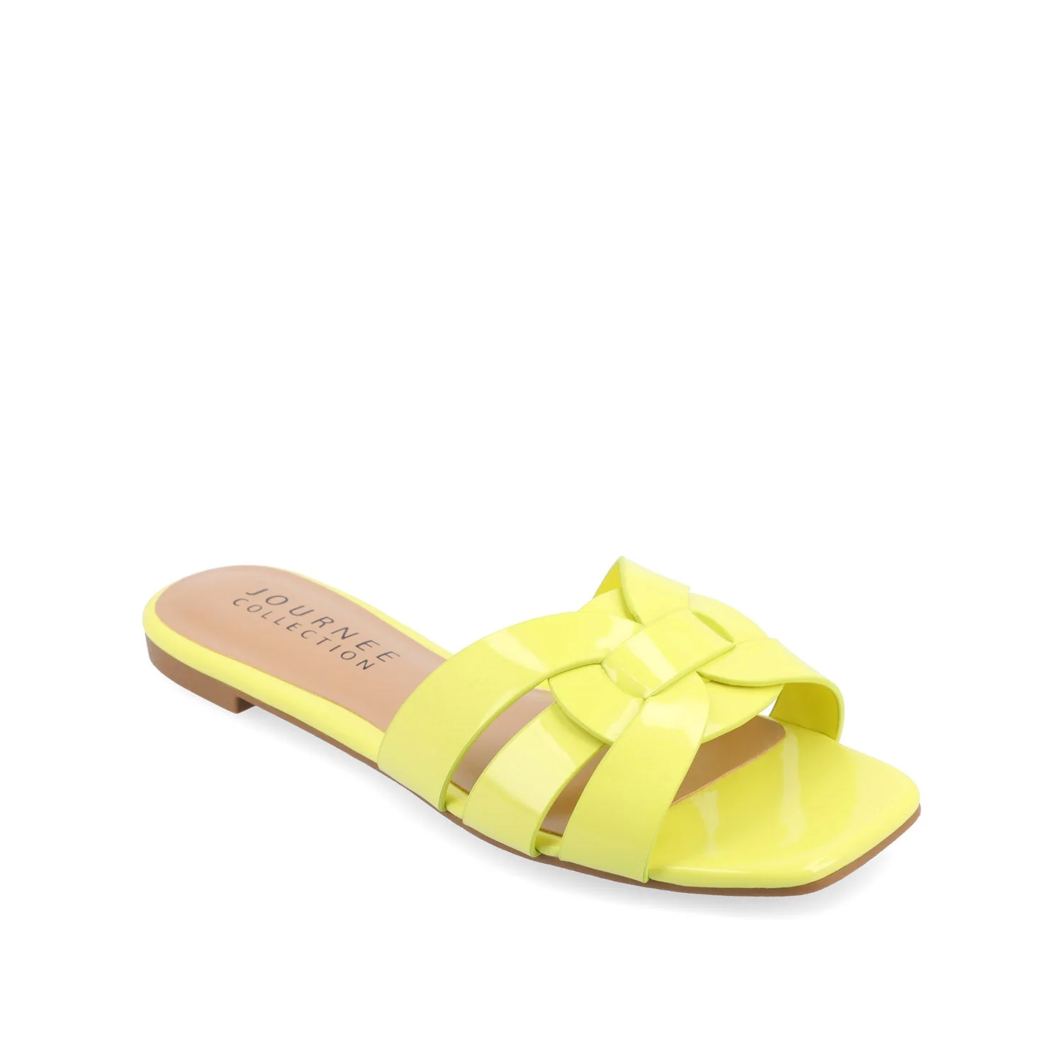 ARRINA STATEMENT PATENT SLIDE SANDALS IN WIDE - Yellow Patent - Image 4