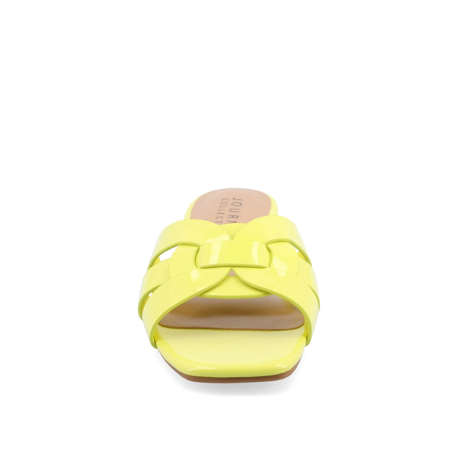 ARRINA STATEMENT PATENT SLIDE SANDALS IN WIDE - Yellow Patent - Image 7