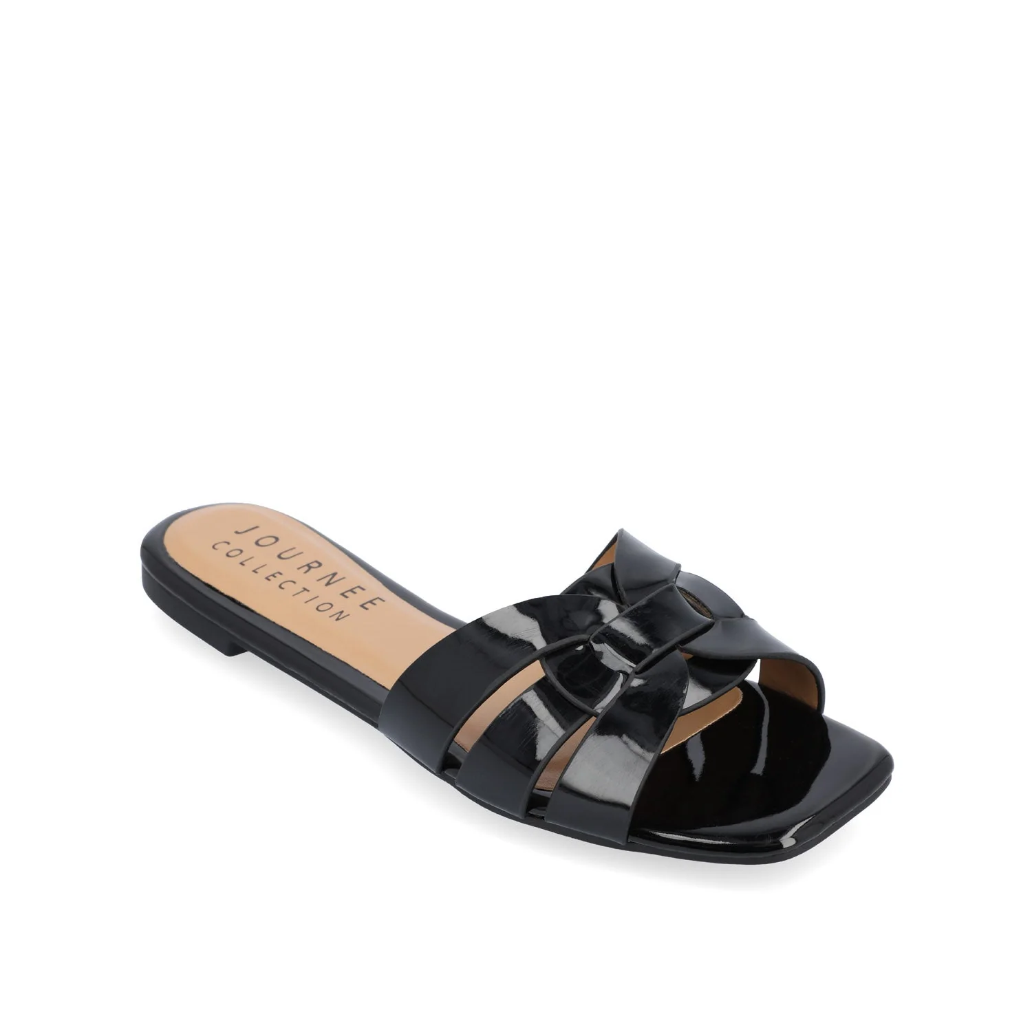 ARRINA BASIC PATENT SLIDE SANDALS IN WIDE - Black Patent - Image 2