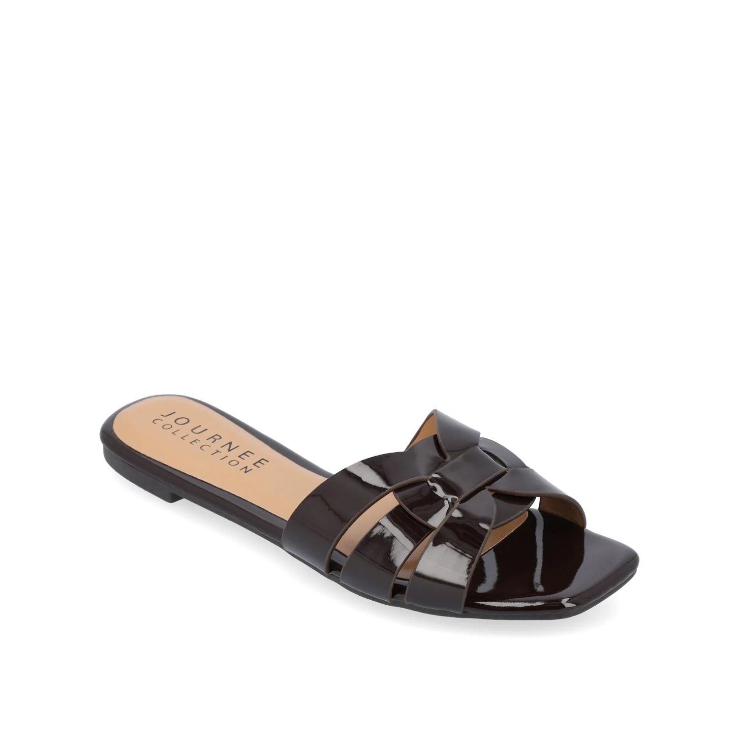 ARRINA BASIC PATENT SLIDE SANDALS IN WIDE - Brown Patent - Image 2