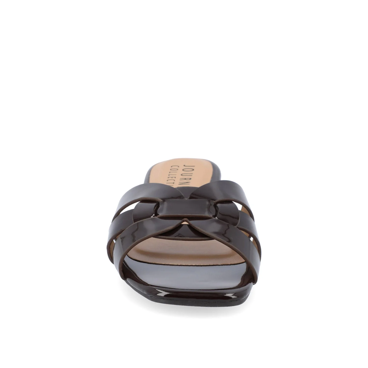 ARRINA BASIC PATENT SLIDE SANDALS IN WIDE - Brown Patent - Image 5