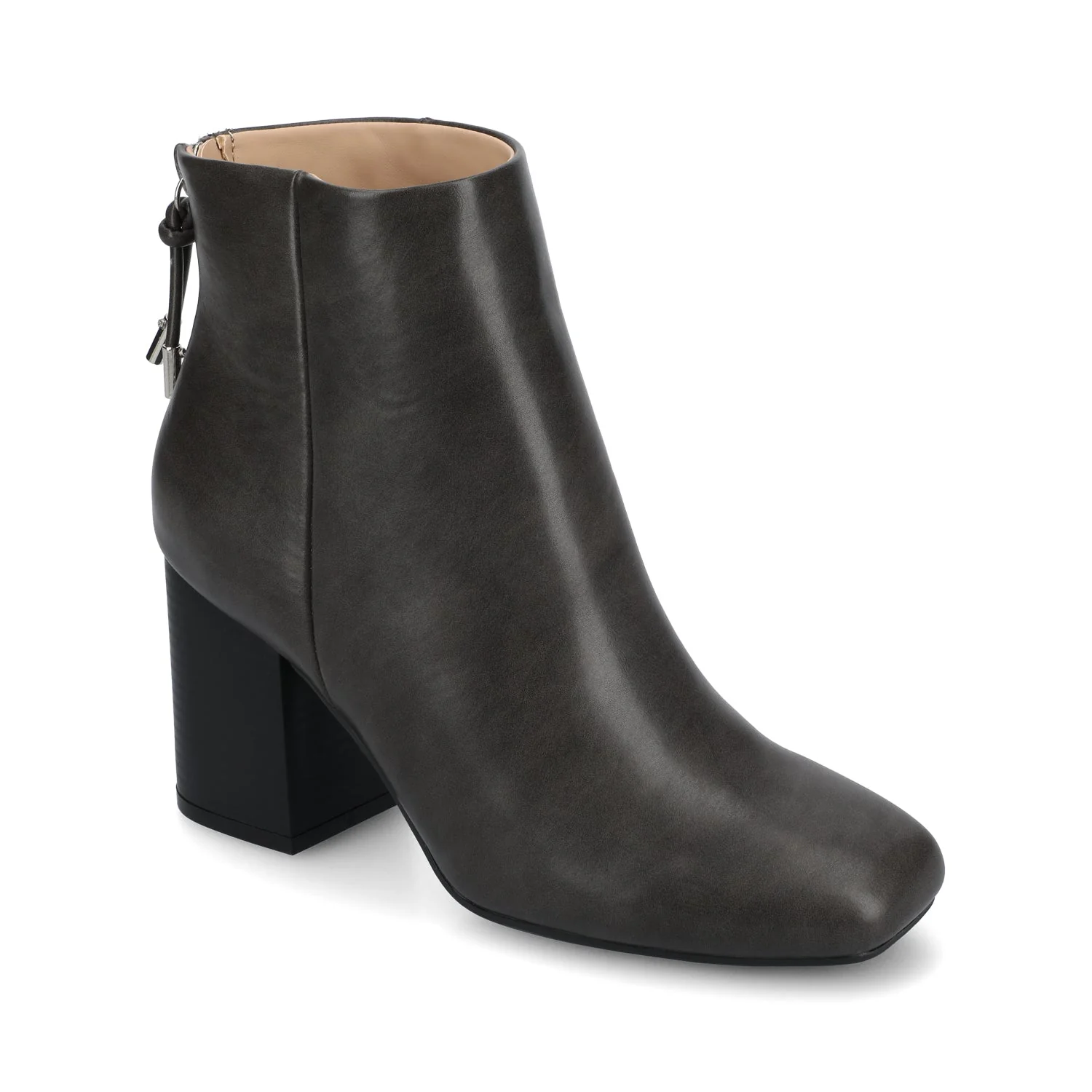 AUDRINA BLOCK HEELED BOOTIES IN VEGAN LEATHER - Charcoal PU - Image 2