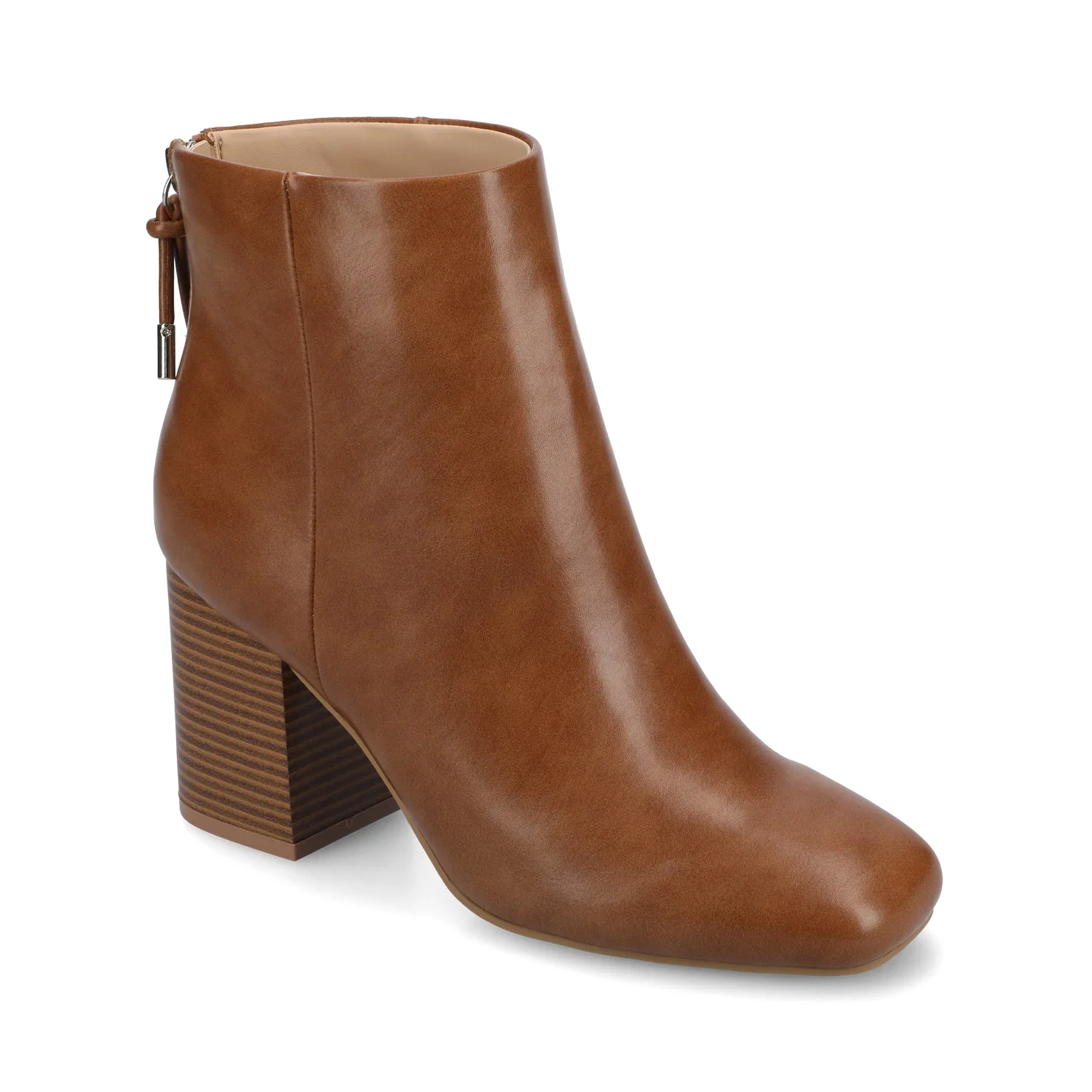 AUDRINA BLOCK HEELED BOOTIES IN VEGAN LEATHER - Cognac PU - Image 2