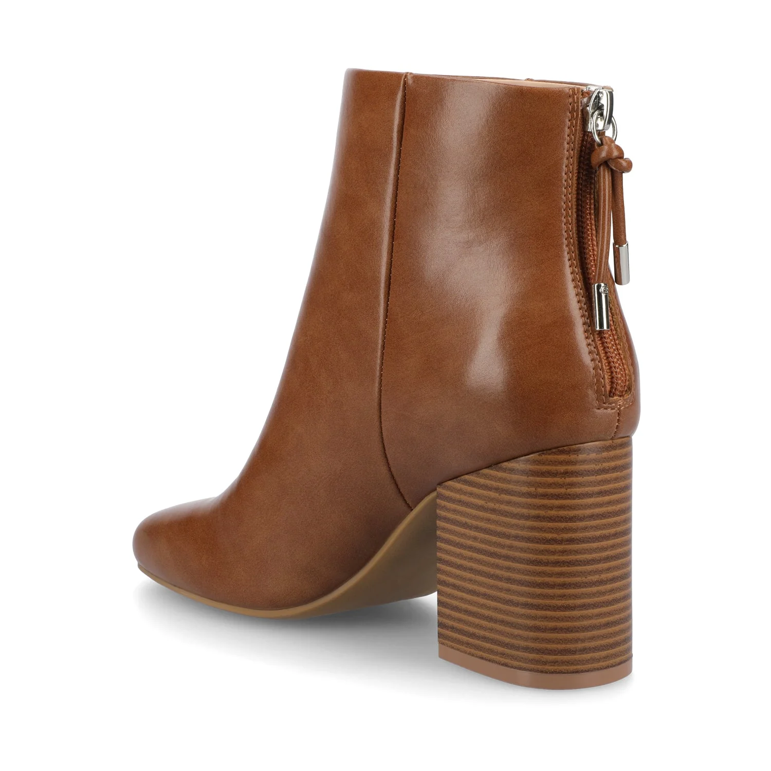 AUDRINA BLOCK HEELED BOOTIES IN VEGAN LEATHER - Cognac PU - Image 3