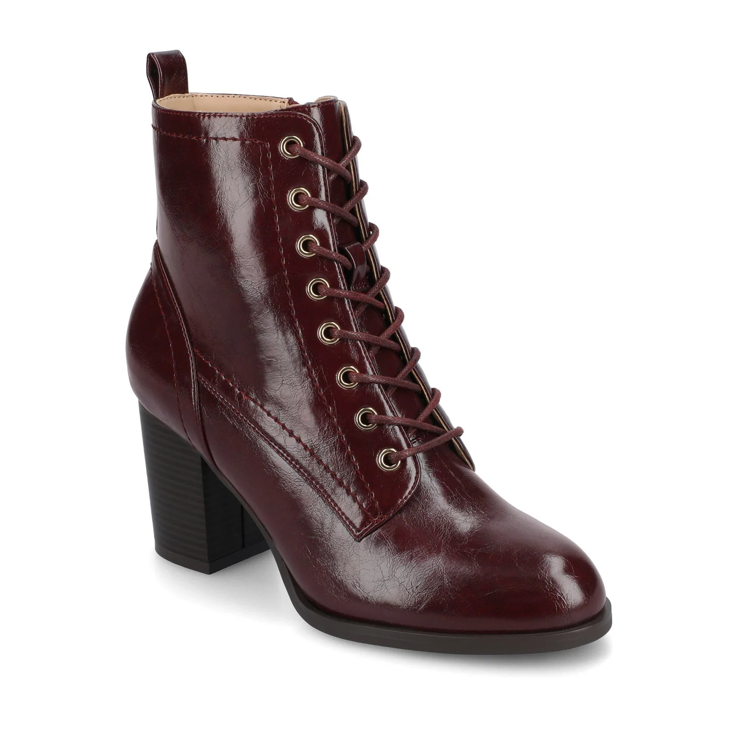 BAYLOR VEGAN LEATHER LACE-UP BOOTIES - Oxblood Patent - Image 2