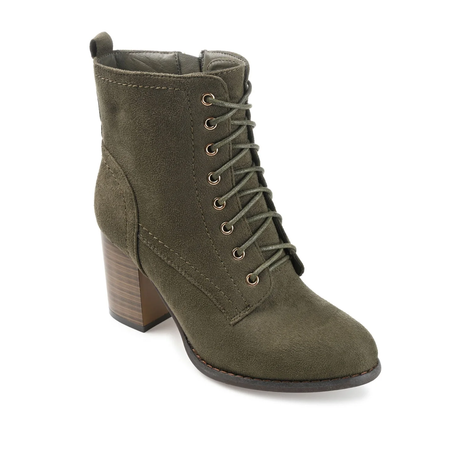 BAYLOR LACE-UP BOOTIES IN FAUX SUEDE - Olive Faux Suede - Image 2