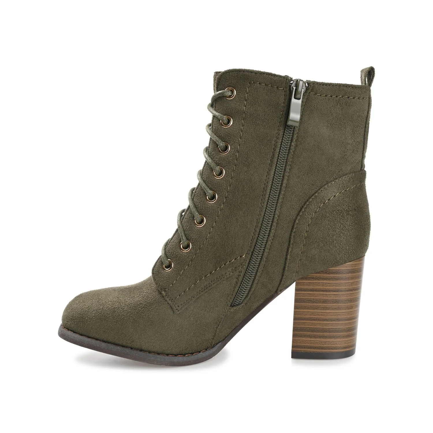 BAYLOR LACE-UP BOOTIES IN FAUX SUEDE - Olive Faux Suede - Image 3