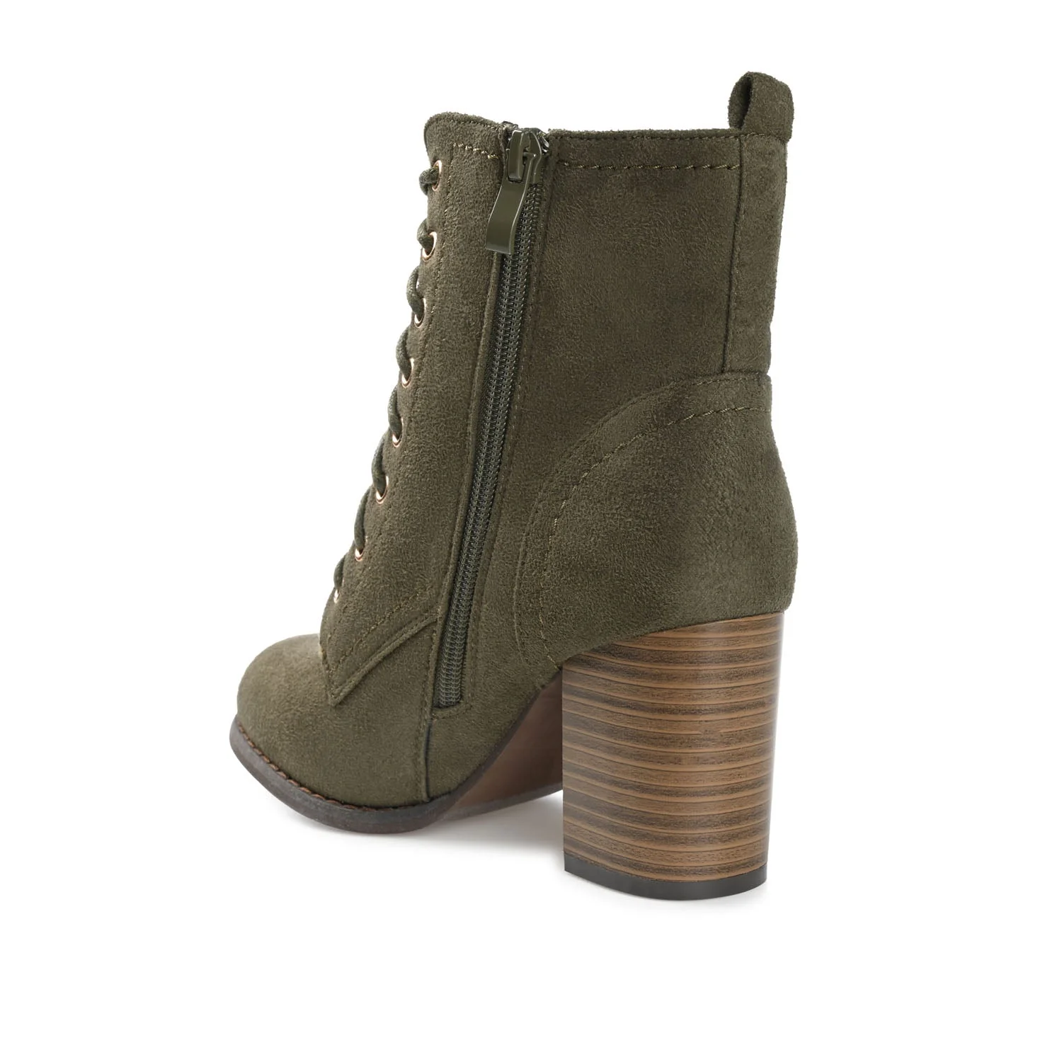 BAYLOR LACE-UP BOOTIES IN FAUX SUEDE - Olive Faux Suede - Image 4