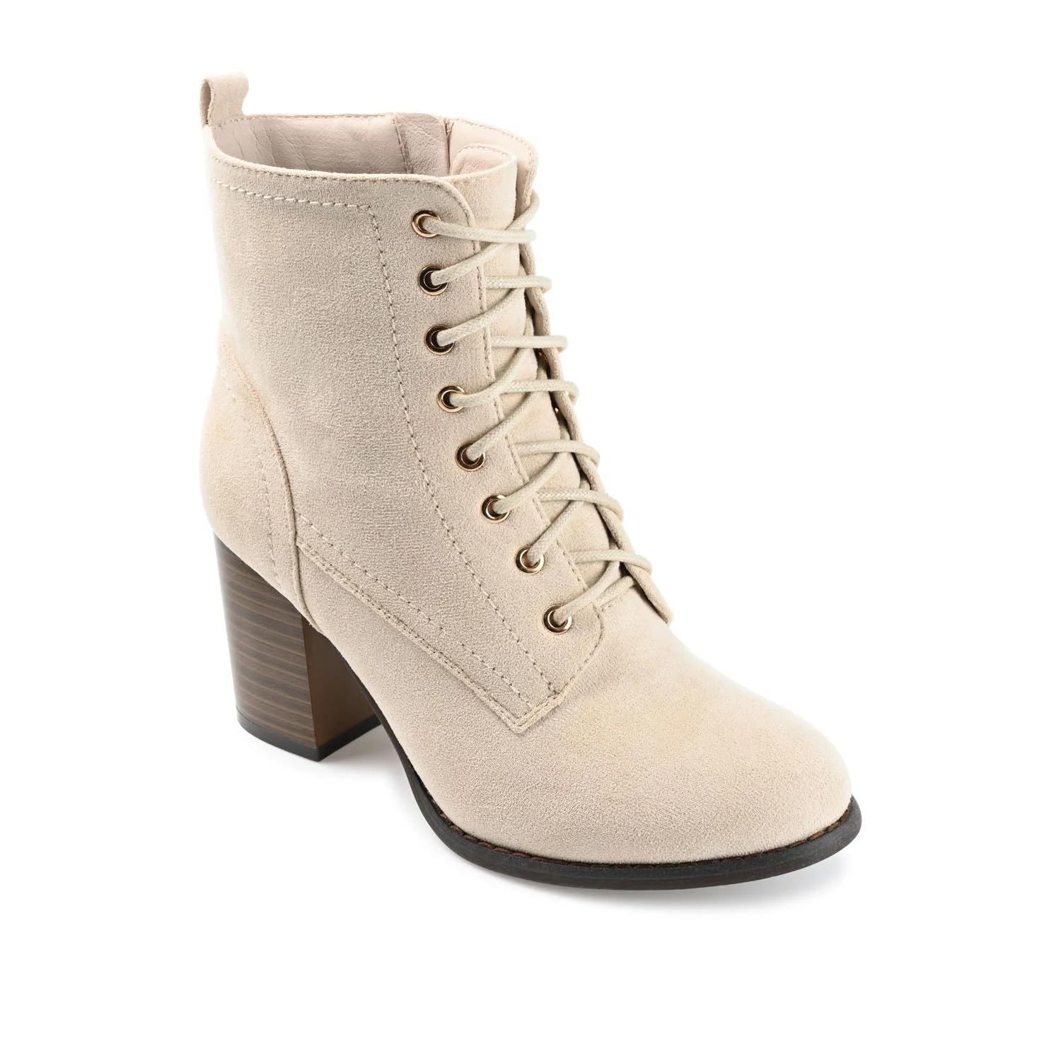 BAYLOR LACE-UP BOOTIES IN WIDE - Bone Faux Suede - Image 3