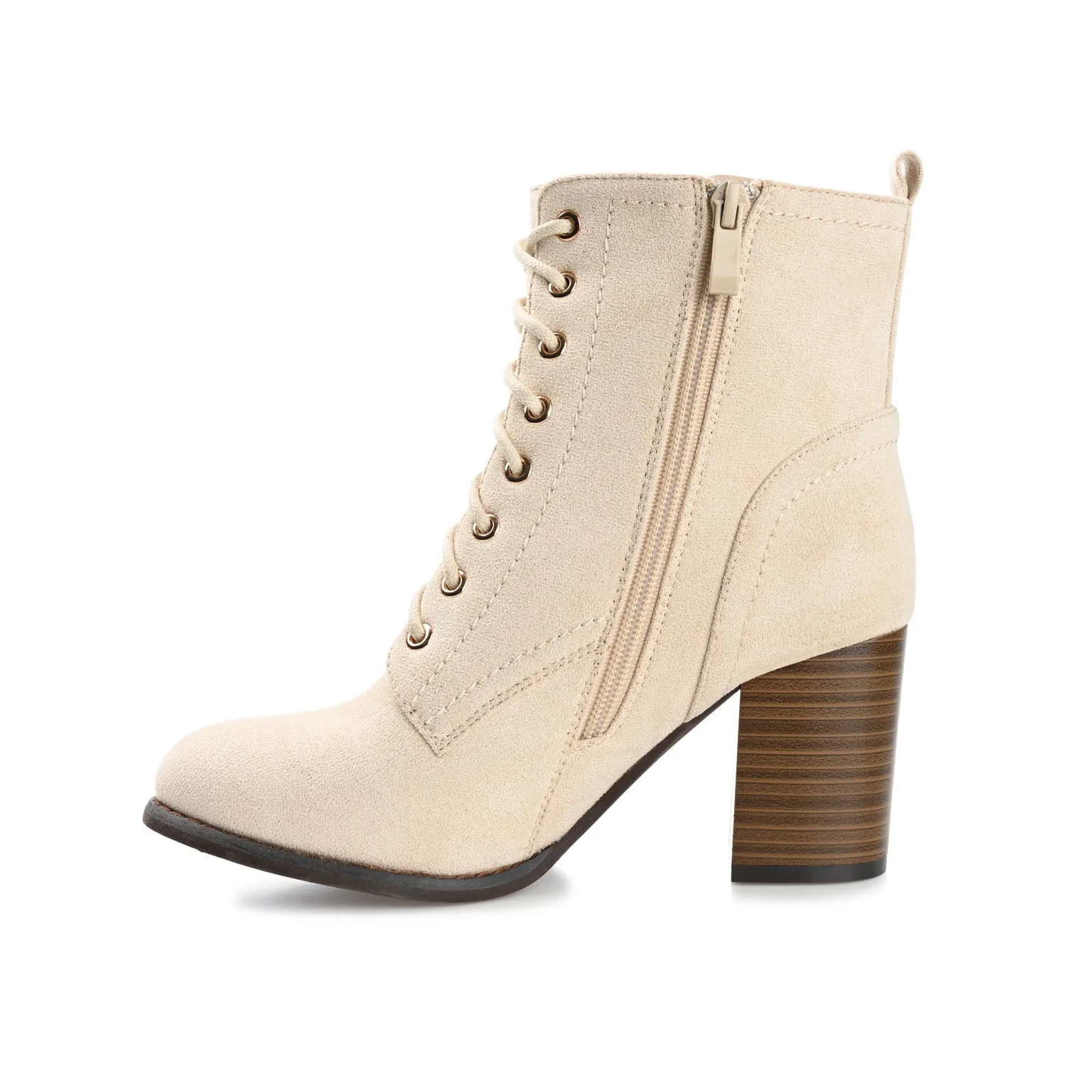 BAYLOR LACE-UP BOOTIES IN WIDE - Bone Faux Suede - Image 4