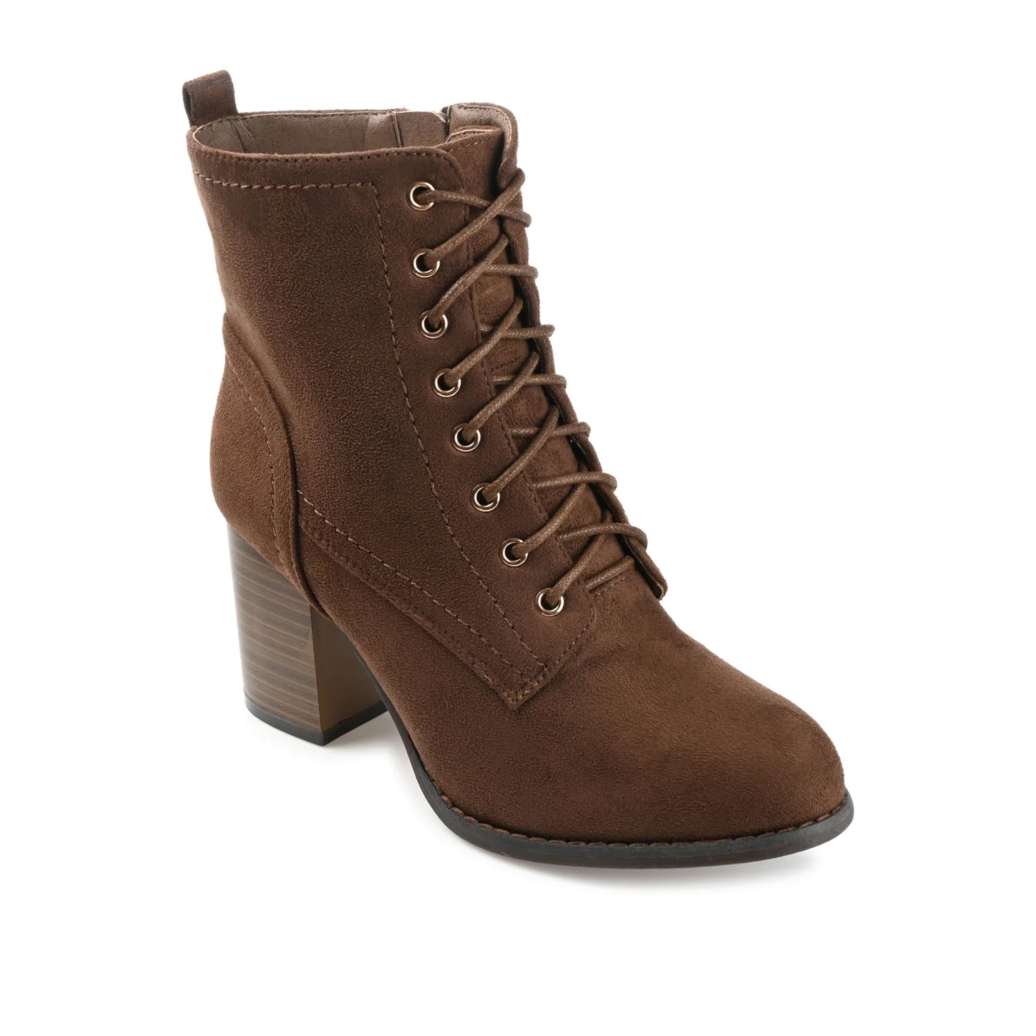 BAYLOR LACE-UP BOOTIES IN WIDE - Brown Faux Suede - Image 2