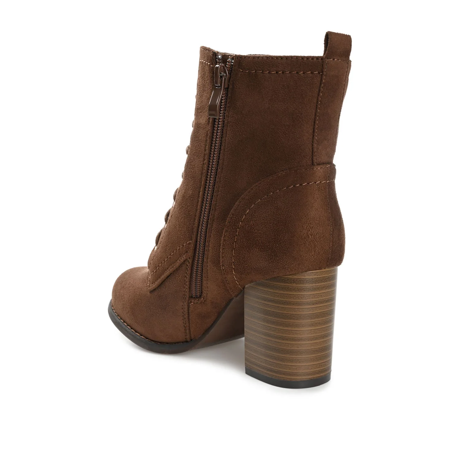 BAYLOR LACE-UP BOOTIES IN WIDE - Brown Faux Suede - Image 4