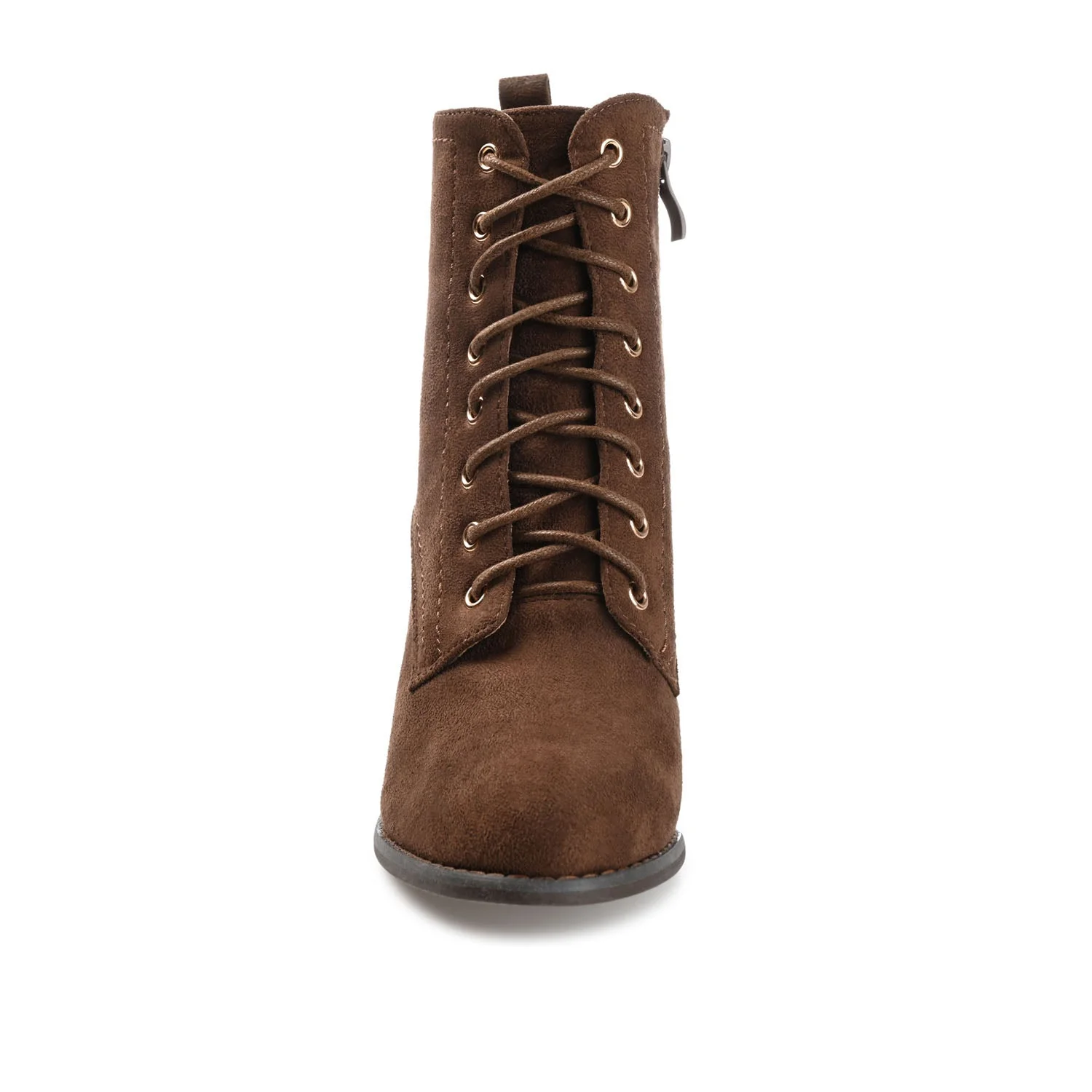 BAYLOR LACE-UP BOOTIES IN WIDE - Brown Faux Suede - Image 5