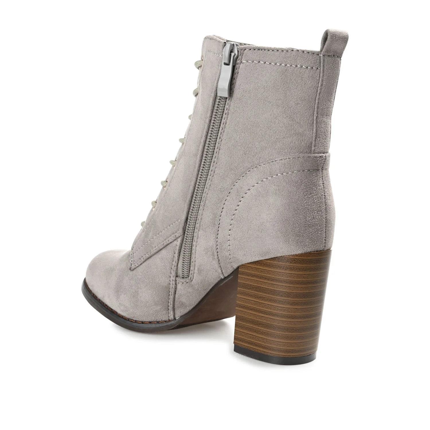 BAYLOR LACE-UP BOOTIES IN WIDE - Grey Faux Suede - Image 4
