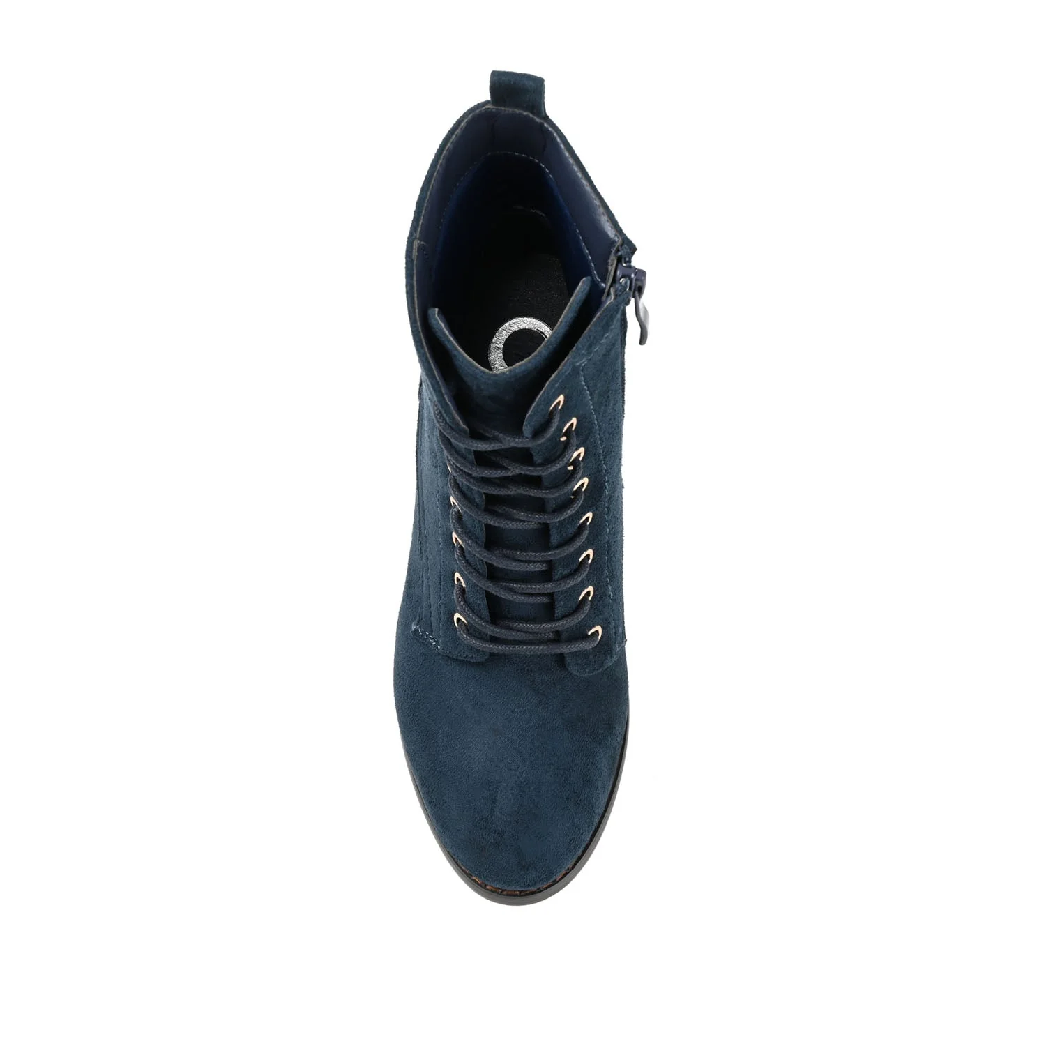 BAYLOR LACE-UP BOOTIES IN WIDE - Navy Faux Suede - Image 6