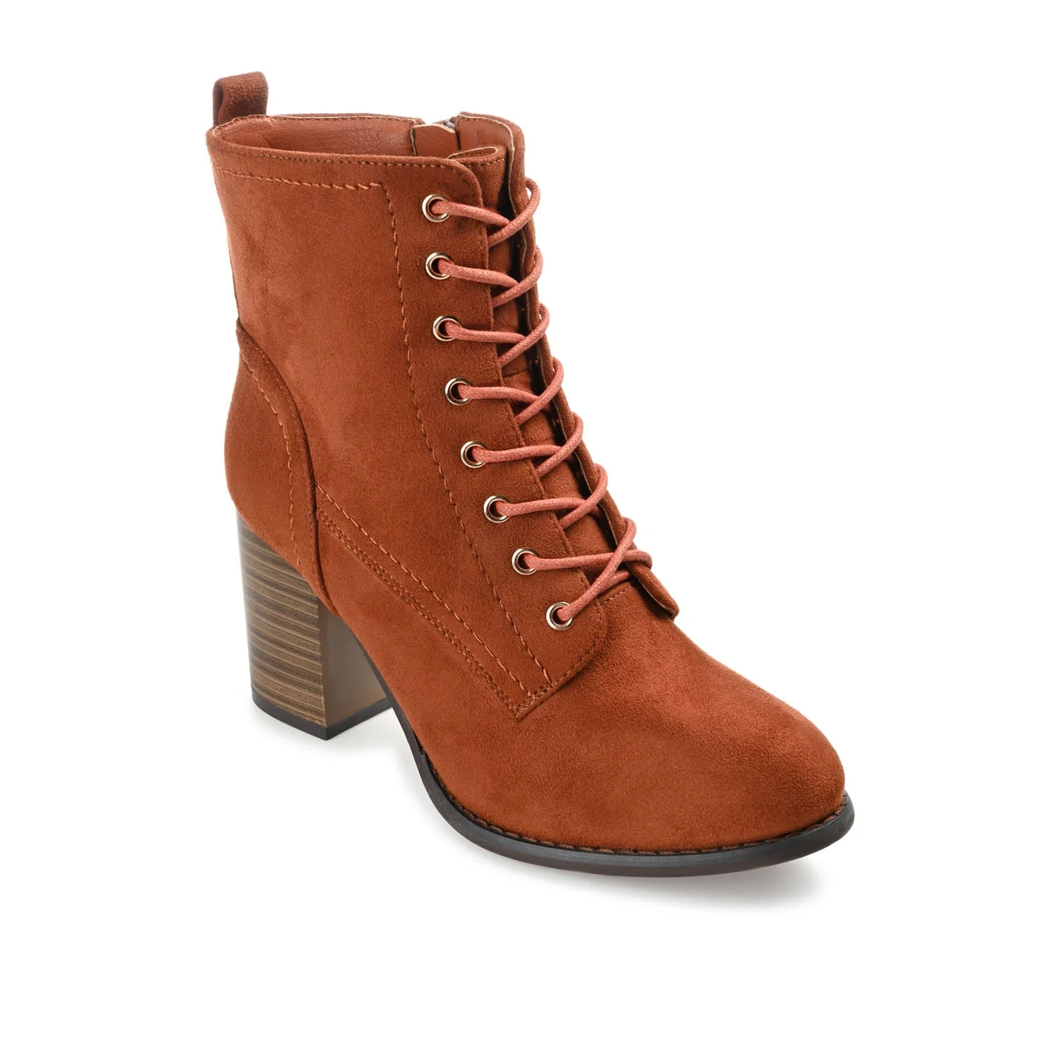 BAYLOR LACE-UP BOOTIES IN WIDE - Rust Faux Suede - Image 2