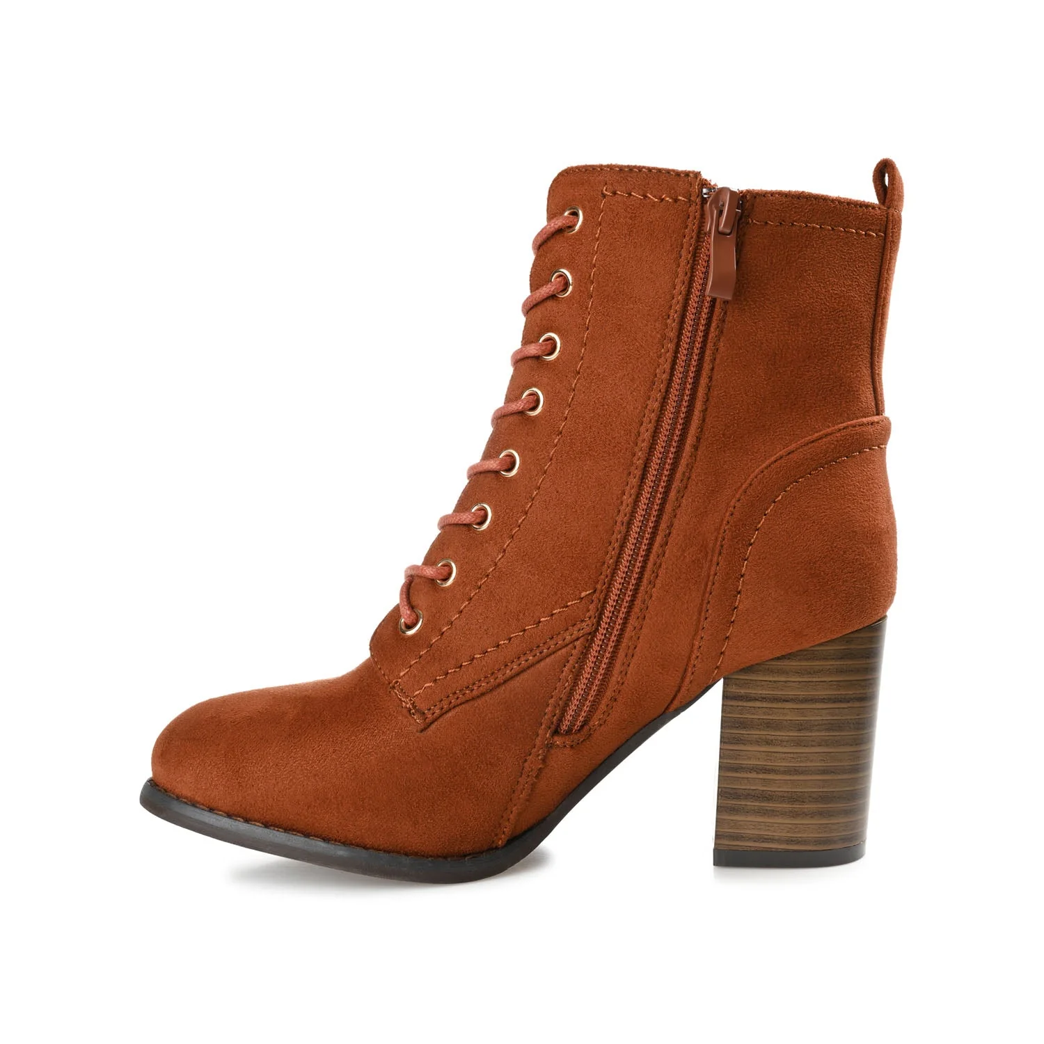 BAYLOR LACE-UP BOOTIES IN WIDE - Rust Faux Suede - Image 3