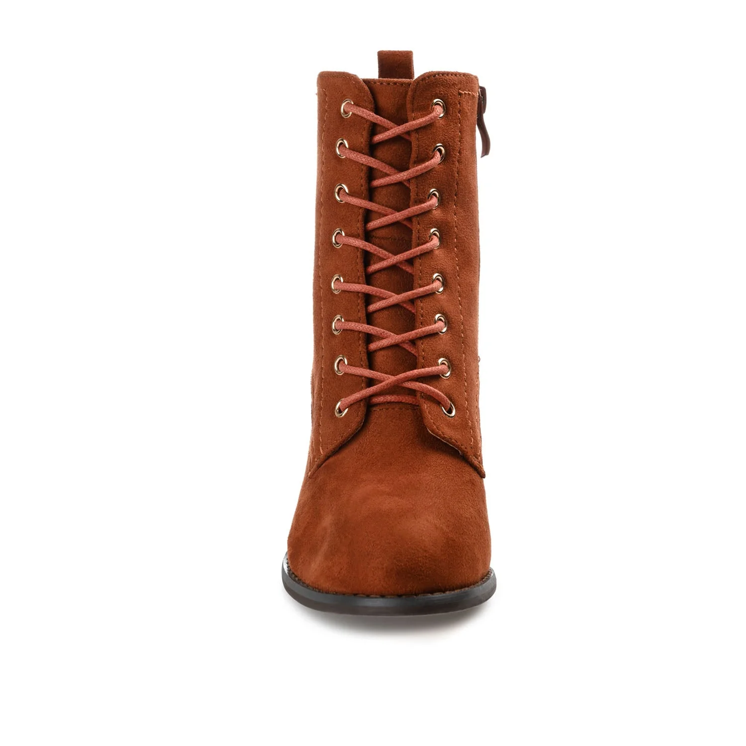 BAYLOR LACE-UP BOOTIES IN WIDE - Rust Faux Suede - Image 5