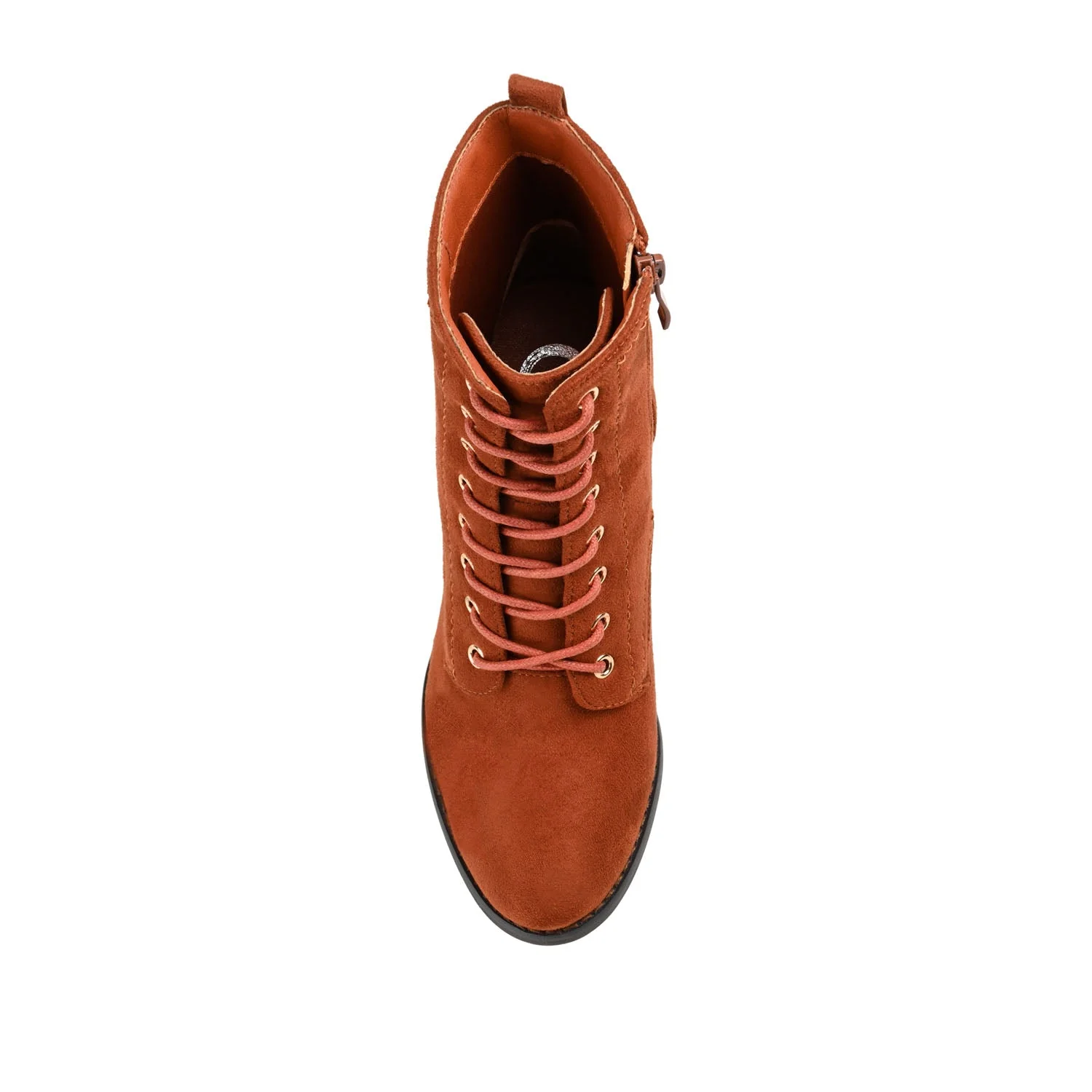 BAYLOR LACE-UP BOOTIES IN WIDE - Rust Faux Suede - Image 6
