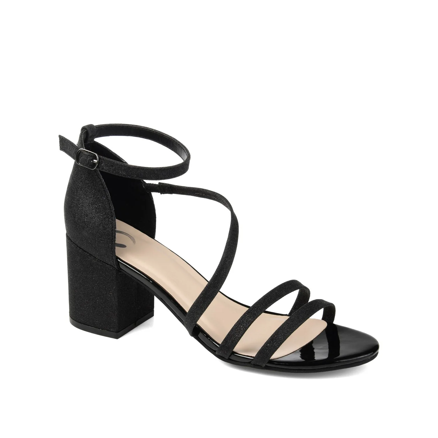 BELLA GLITTERED STRAPPY HEELS IN WIDE - Black Glitter - Image 2