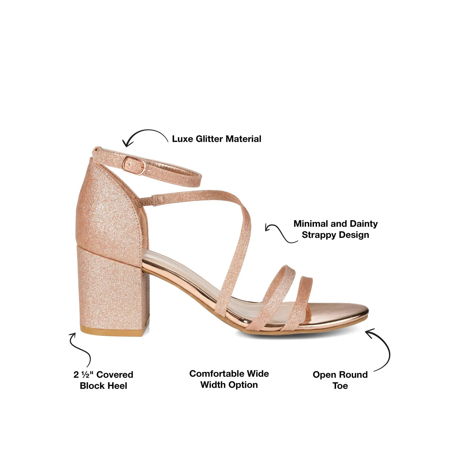BELLA GLITTERED STRAPPY HEELS IN WIDE - Rose Gold Glitter - Image 9