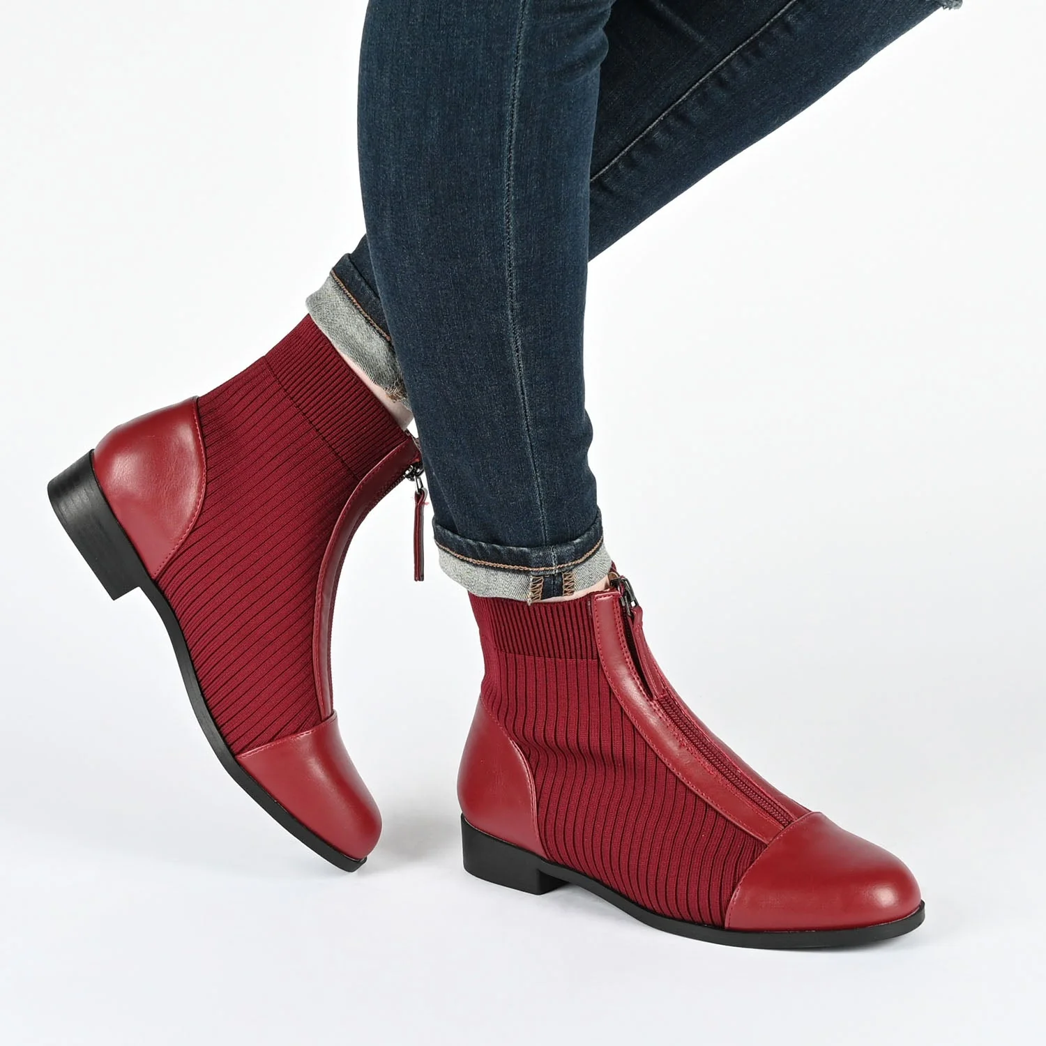 BEXLIE ZIP-UP BOOTIES IN KNIT FABRIC - Red - Image 2