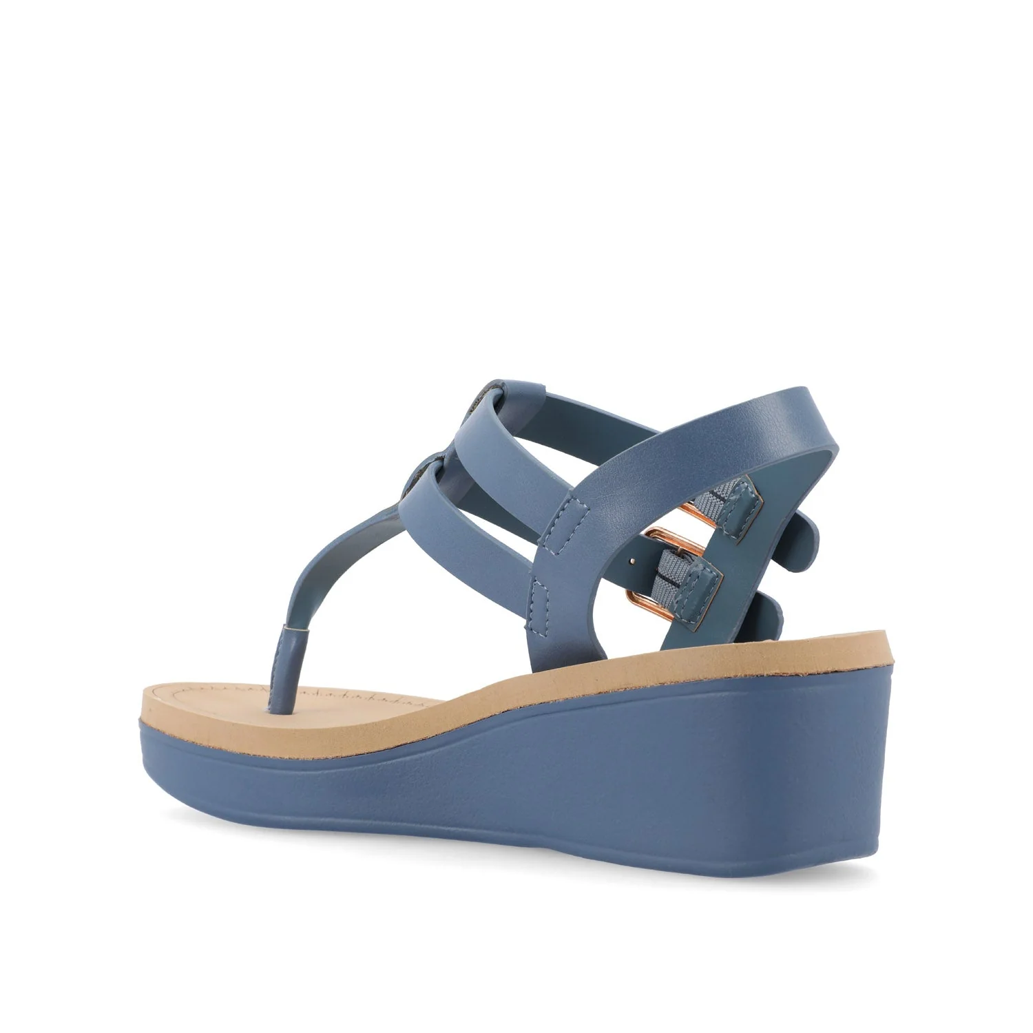 BIANCA WEDGE HEELED SANDALS IN VEGAN LEATHER - Blue PU - Image 4