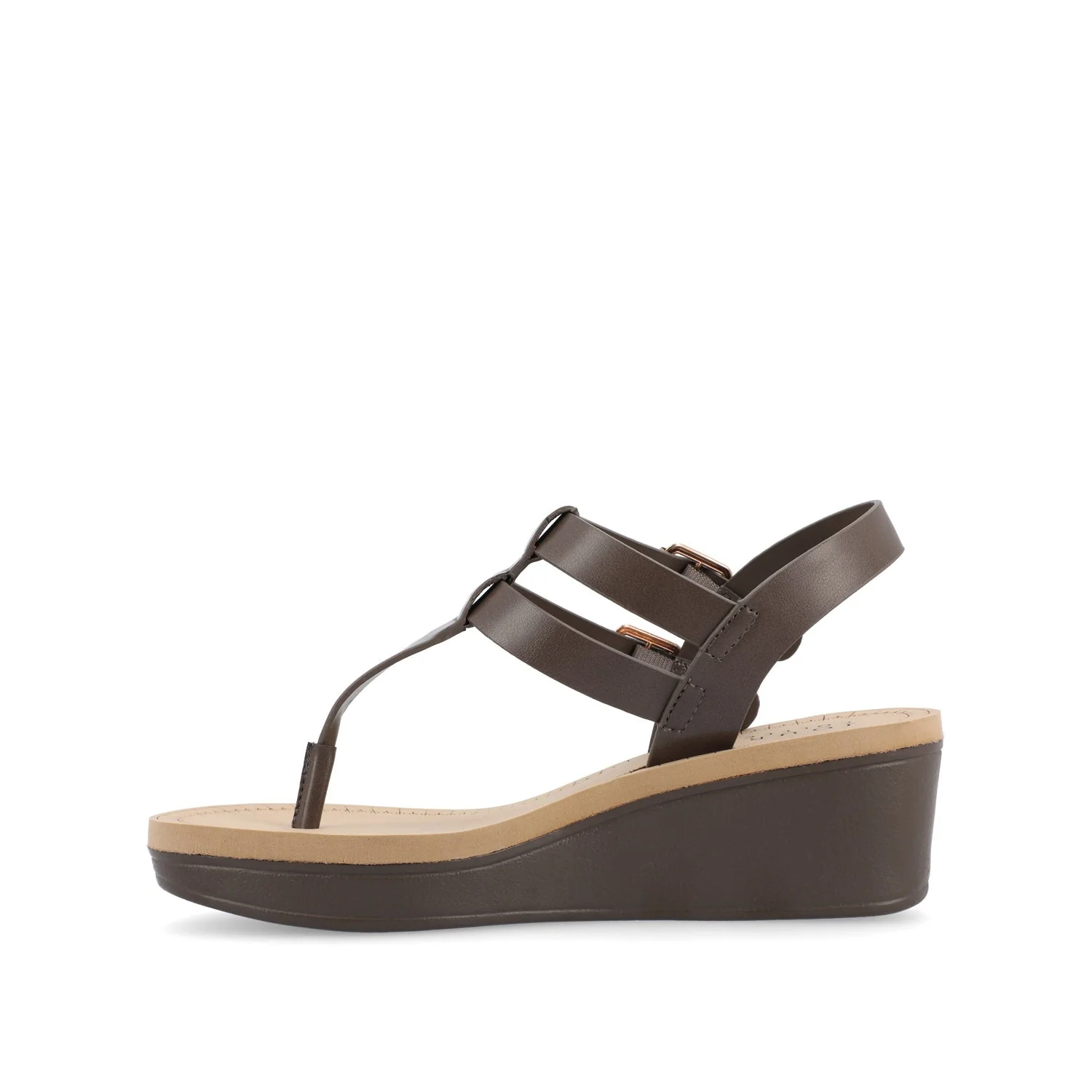 BIANCA WEDGE HEELED SANDALS IN VEGAN LEATHER - Brown PU - Image 3