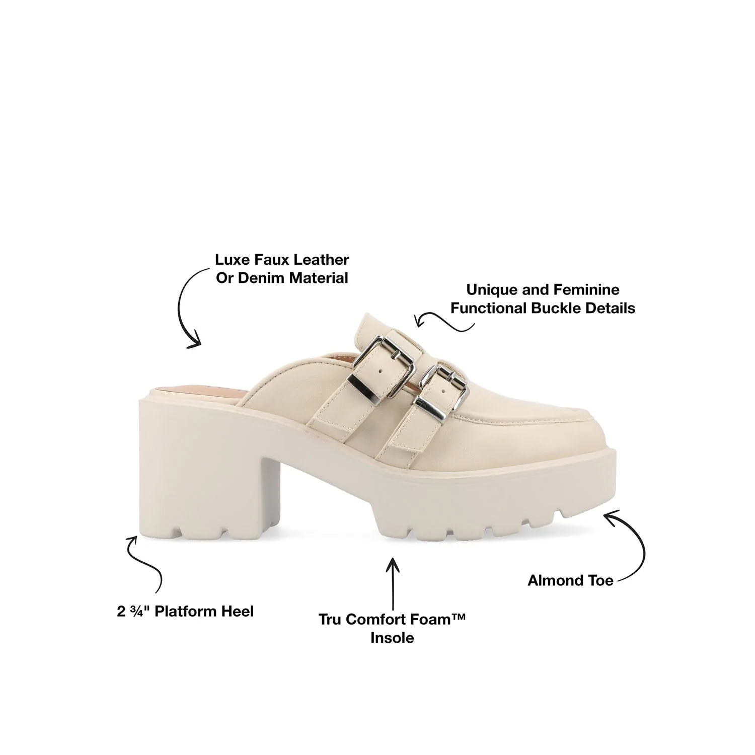 BRYDIE BLOCK HEEL LOAFERS IN VEGAN LEATHER - Off White - Image 2
