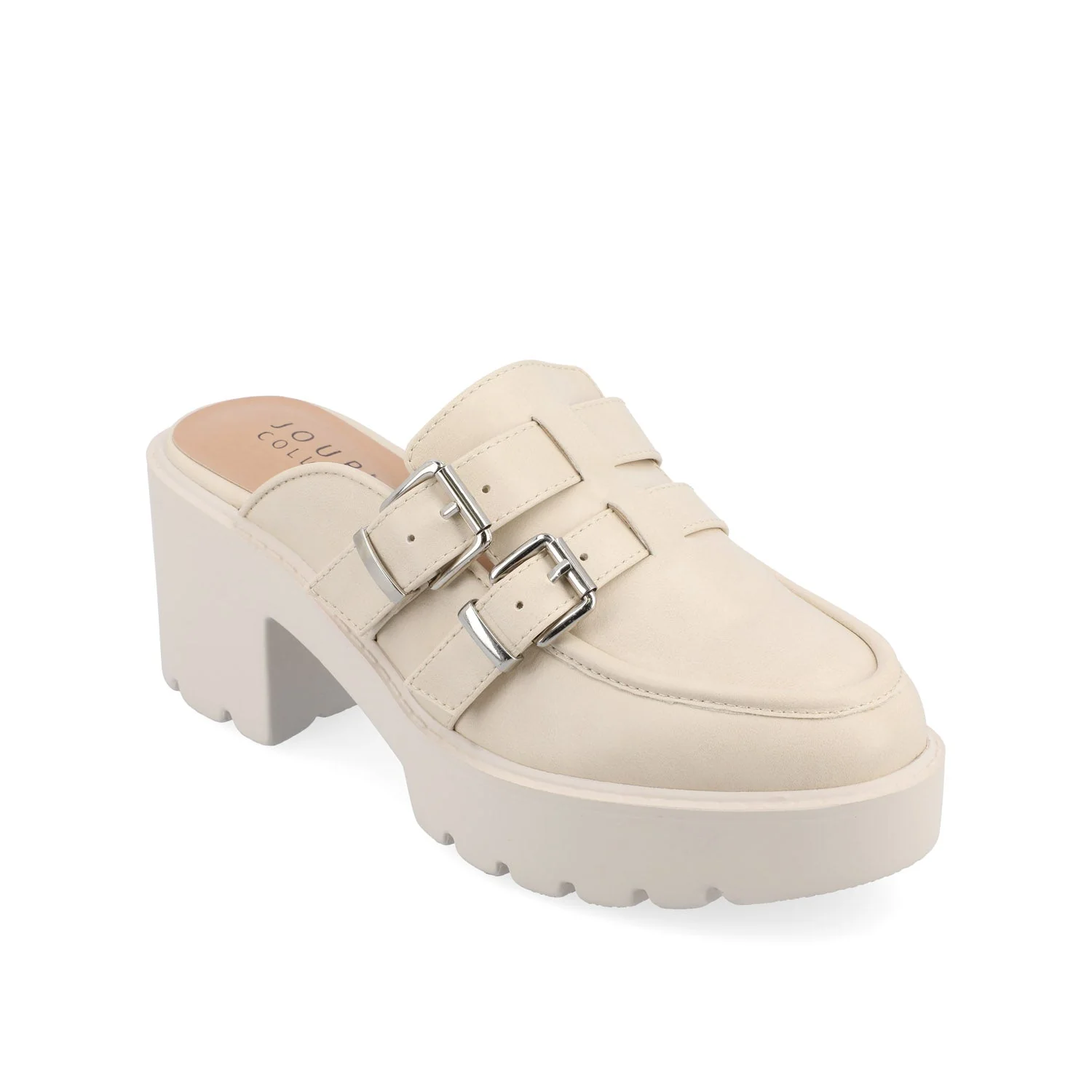 BRYDIE BLOCK HEEL LOAFERS IN VEGAN LEATHER - Off White - Image 3
