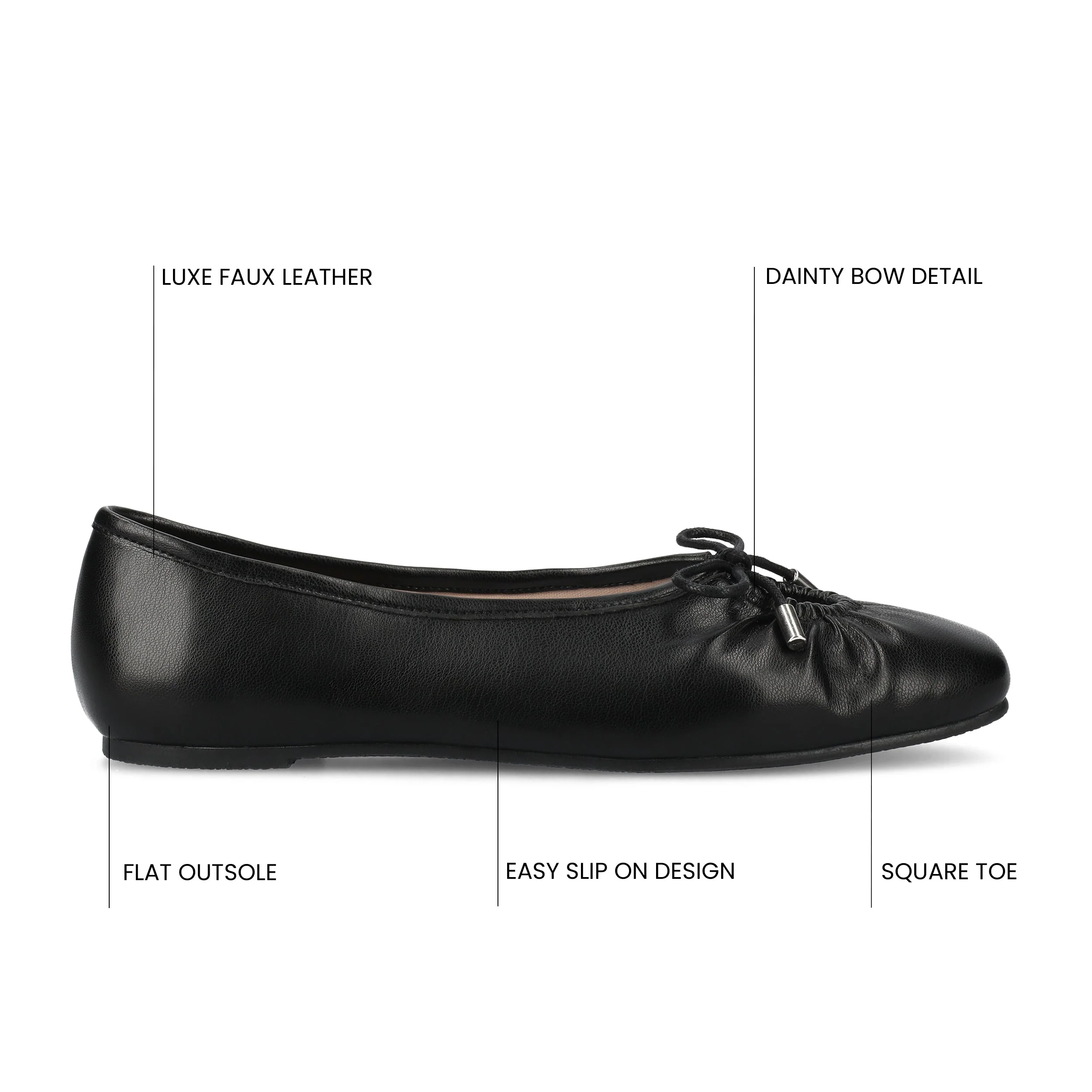 CALLEE VEGAN LEATHER BALLET FLATS IN WIDE - Black - Image 6
