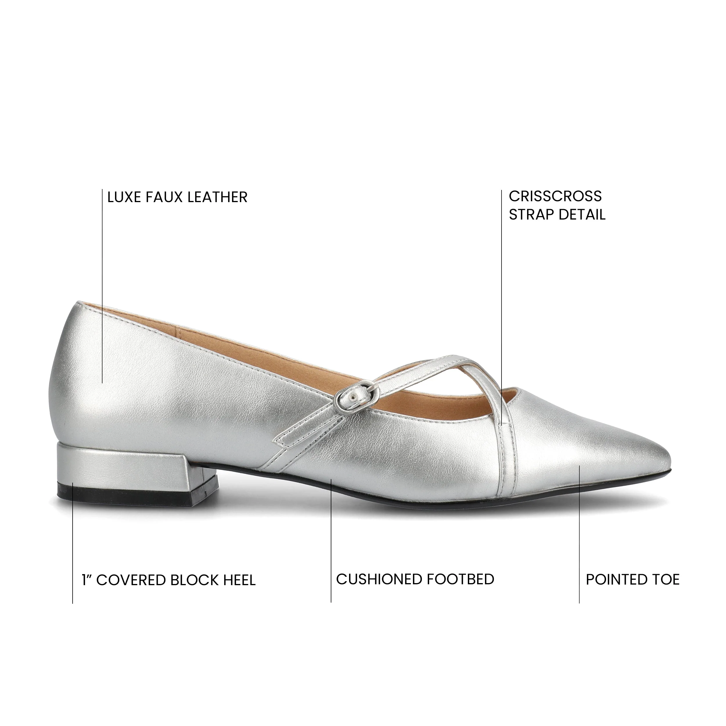 CAMBY DRESS FLAT IN VEGAN LEATHER - Silver PU - Image 6