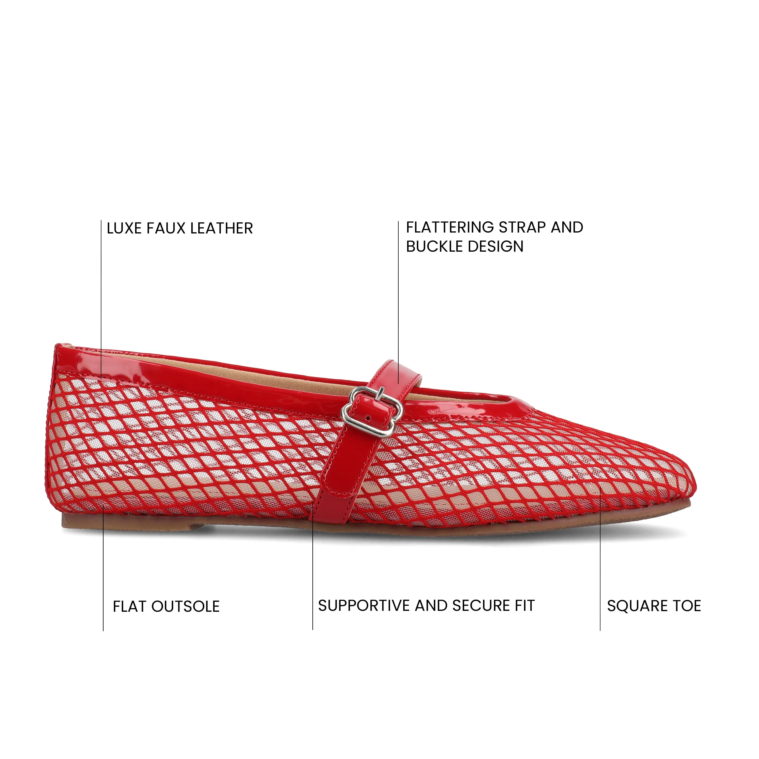 CASHA MARY JANE FLATS IN MESH - Red Mesh - Image 6