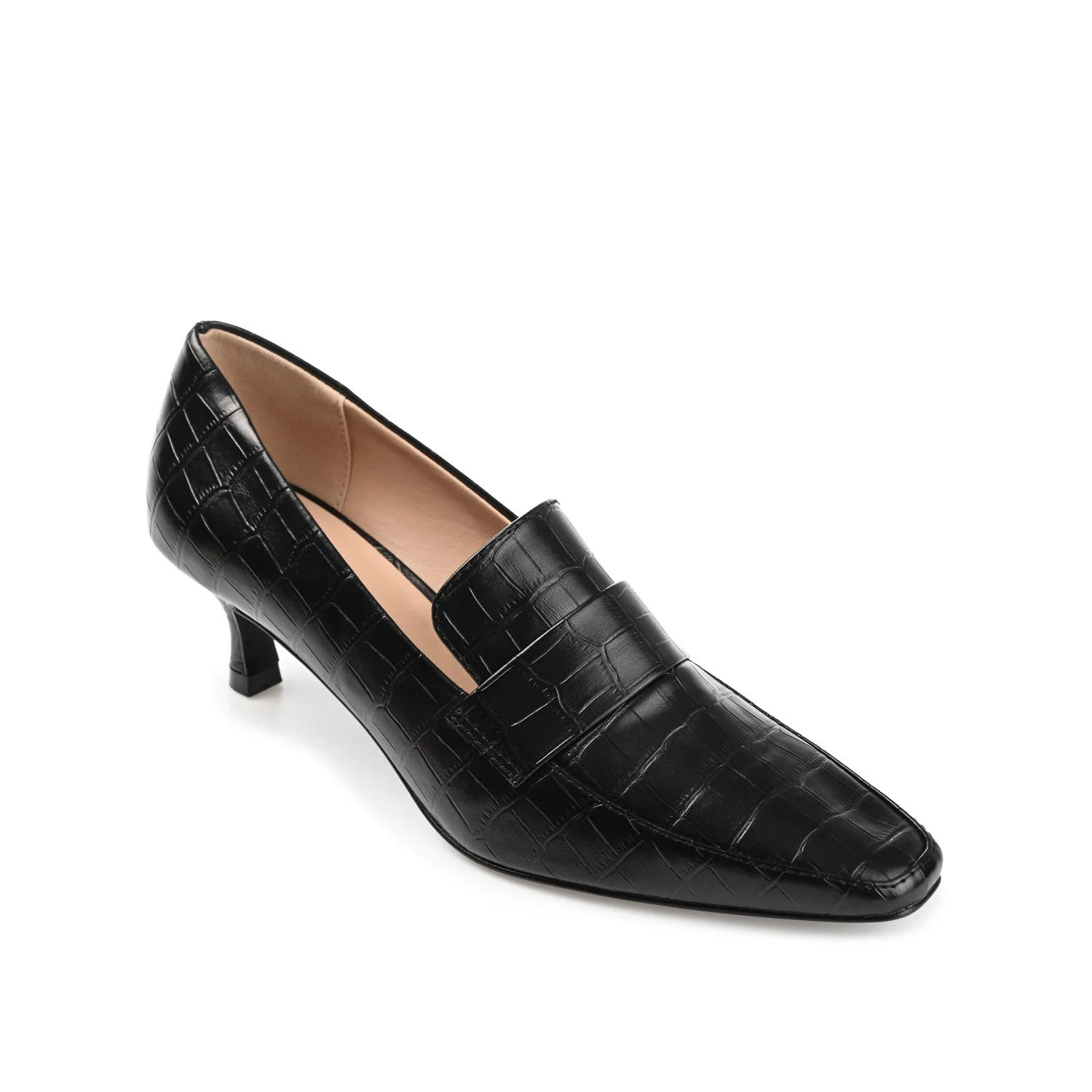 CELINA KITTEN LOAFER HEELS IN CROCO - Black - Image 2