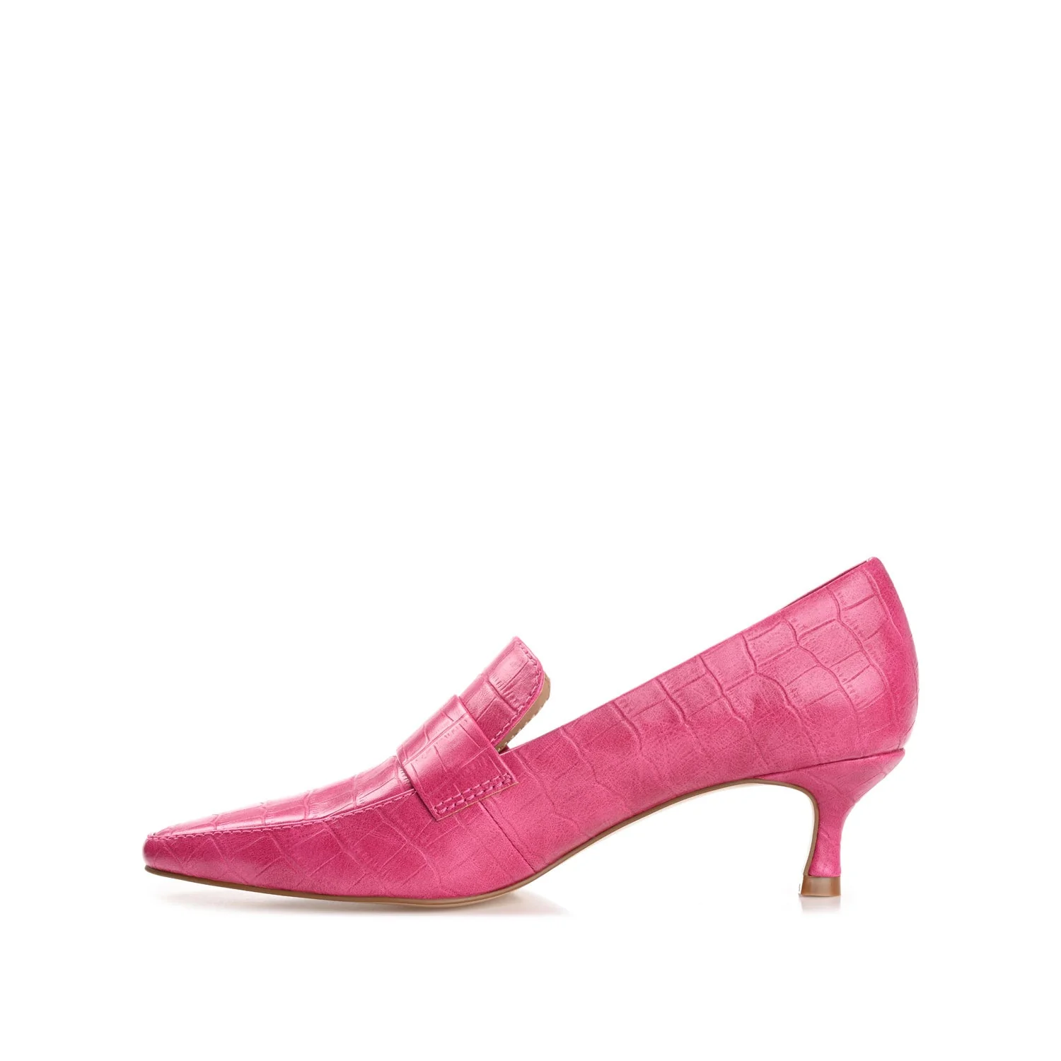 CELINA KITTEN LOAFER HEELS IN CROCO - Fuchsia - Image 3